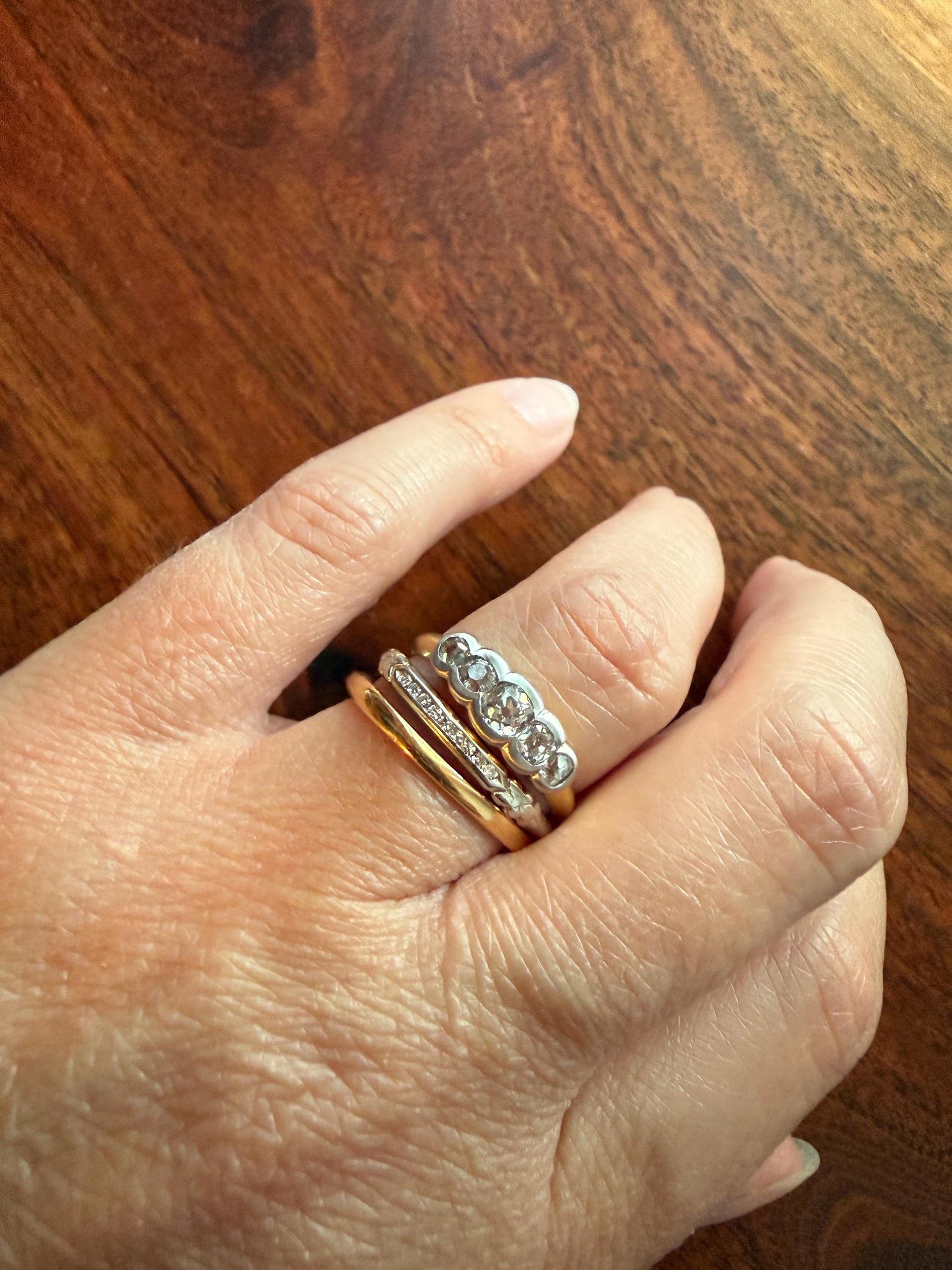 Antique Floral Skinniest Skinny Band Nine Stone Diamond Ring 14k White Gold Orange Blossom Forget Me Not Stacker Art Deco Wedding