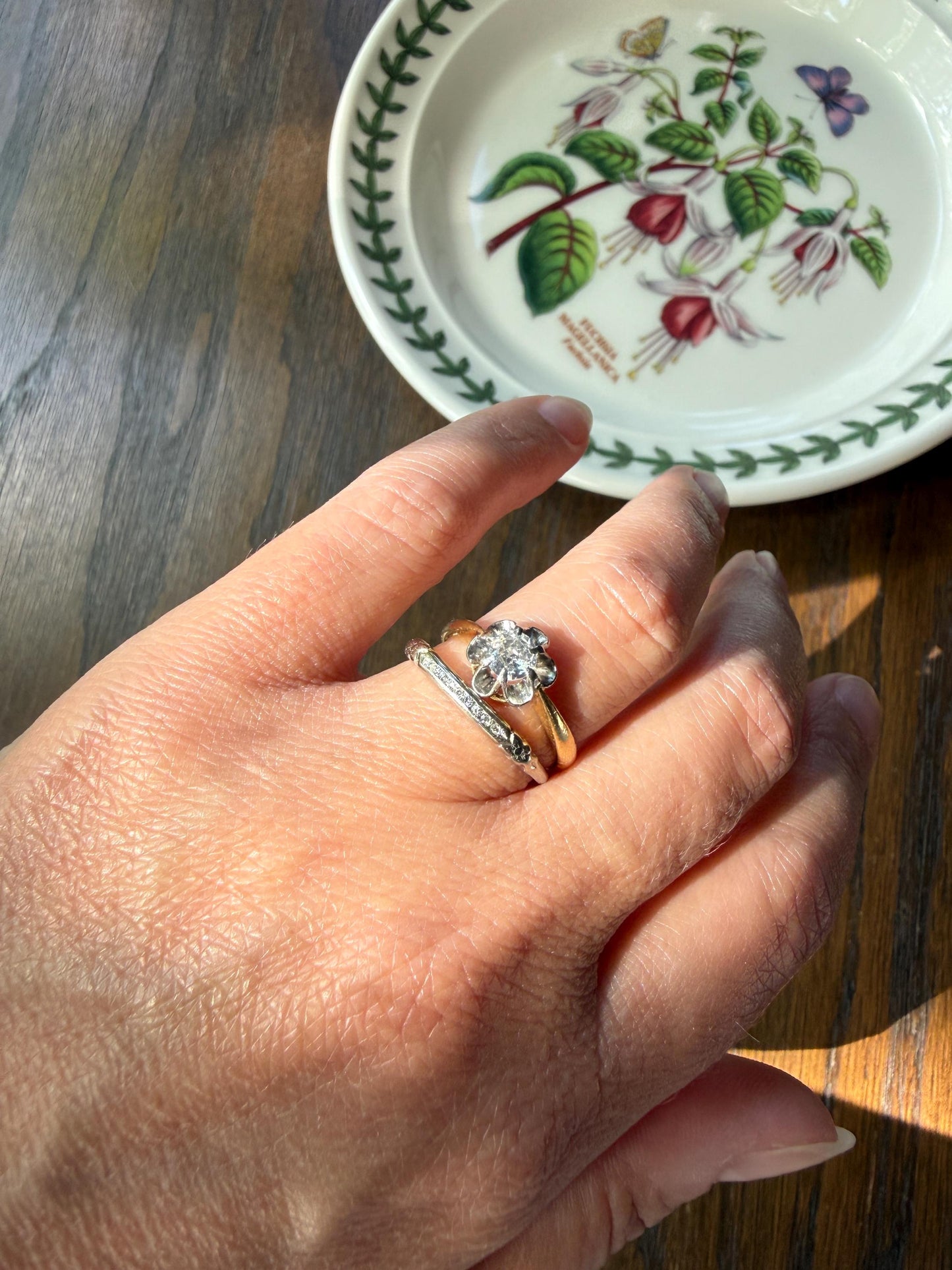 Antique Floral Skinniest Skinny Band Nine Stone Diamond Ring 14k White Gold Orange Blossom Forget Me Not Stacker Art Deco Wedding