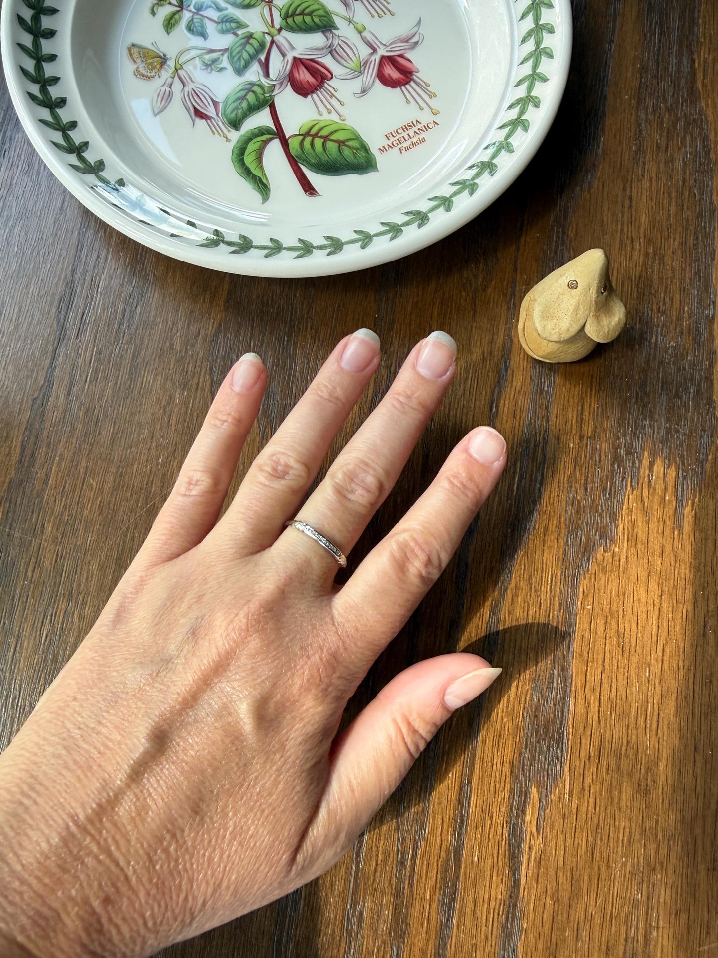 Antique Floral Skinniest Skinny Band Nine Stone Diamond Ring 14k White Gold Orange Blossom Forget Me Not Stacker Art Deco Wedding