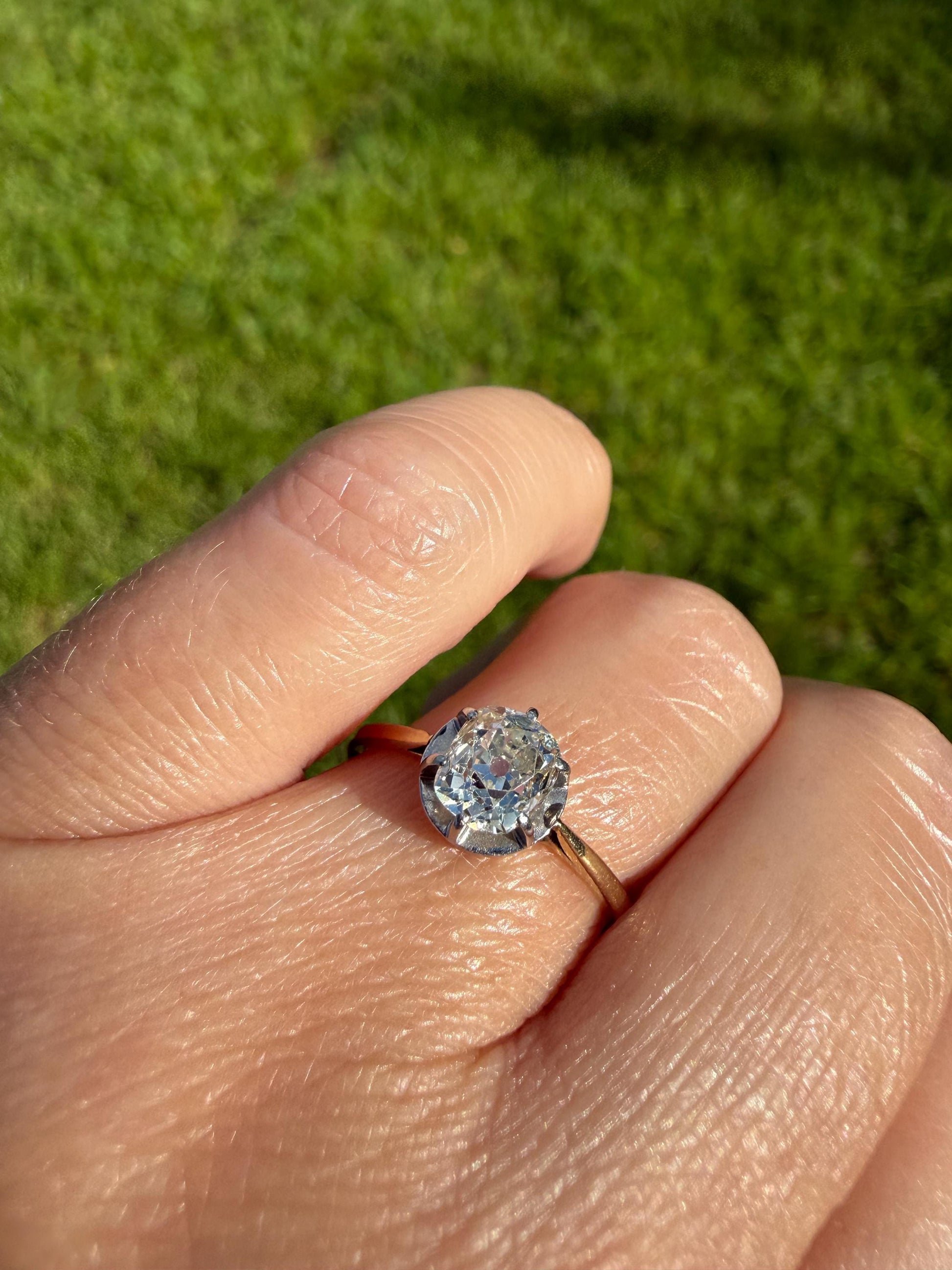 Antique .75 CARAT Natural Old Mine Cushion Elongated DIAMOND Solitaire Engagement Ring 18k Gold Solid Yellow Prong