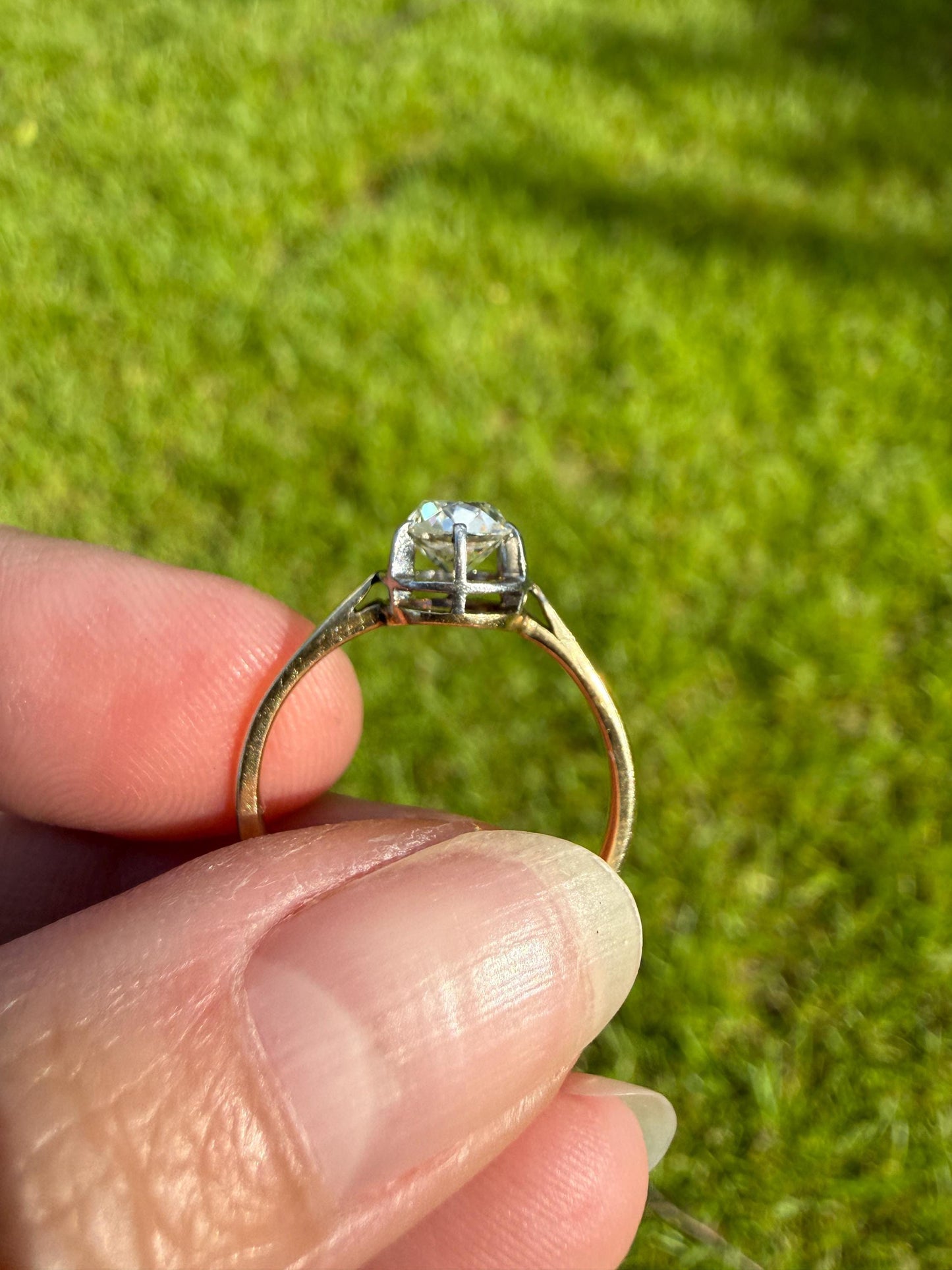Antique .75 CARAT Natural Old Mine Cushion Elongated DIAMOND Solitaire Engagement Ring 18k Gold Solid Yellow Prong