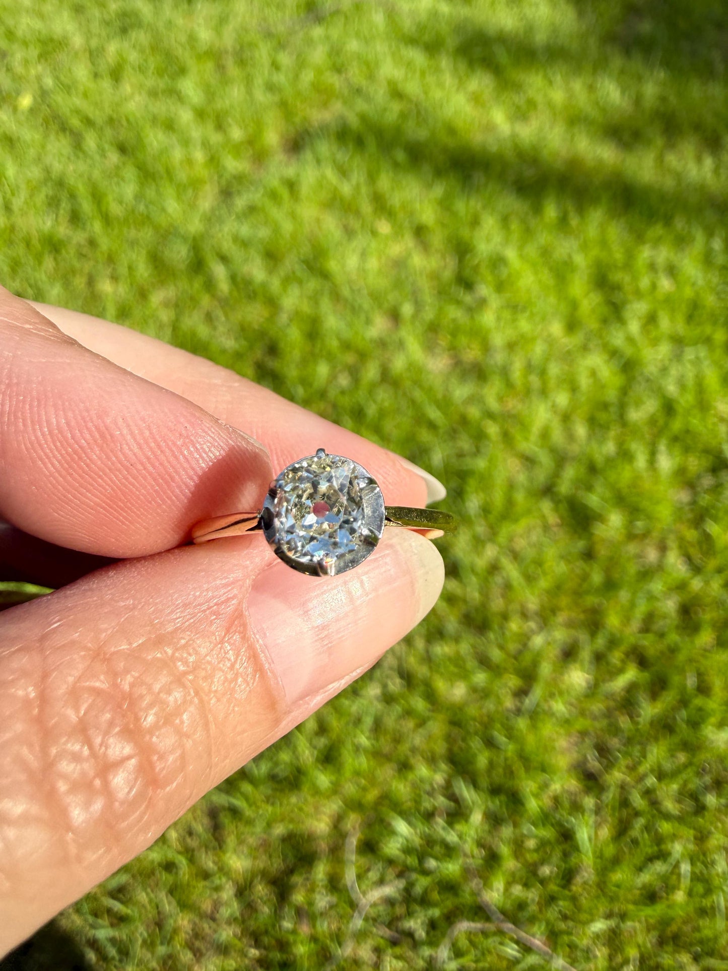 Antique .75 CARAT Natural Old Mine Cushion Elongated DIAMOND Solitaire Engagement Ring 18k Gold Solid Yellow Prong
