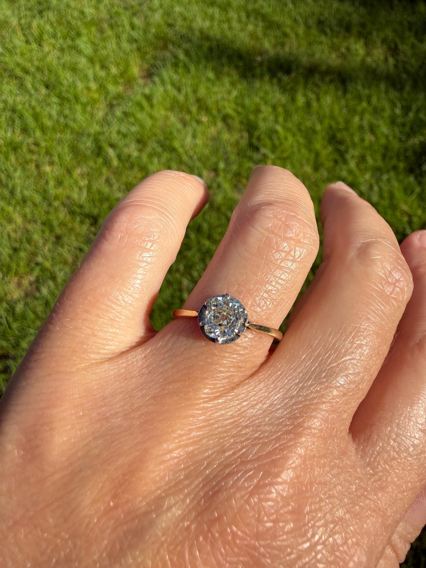 Antique .75 CARAT Natural Old Mine Cushion Elongated DIAMOND Solitaire Engagement Ring 18k Gold Solid Yellow Prong