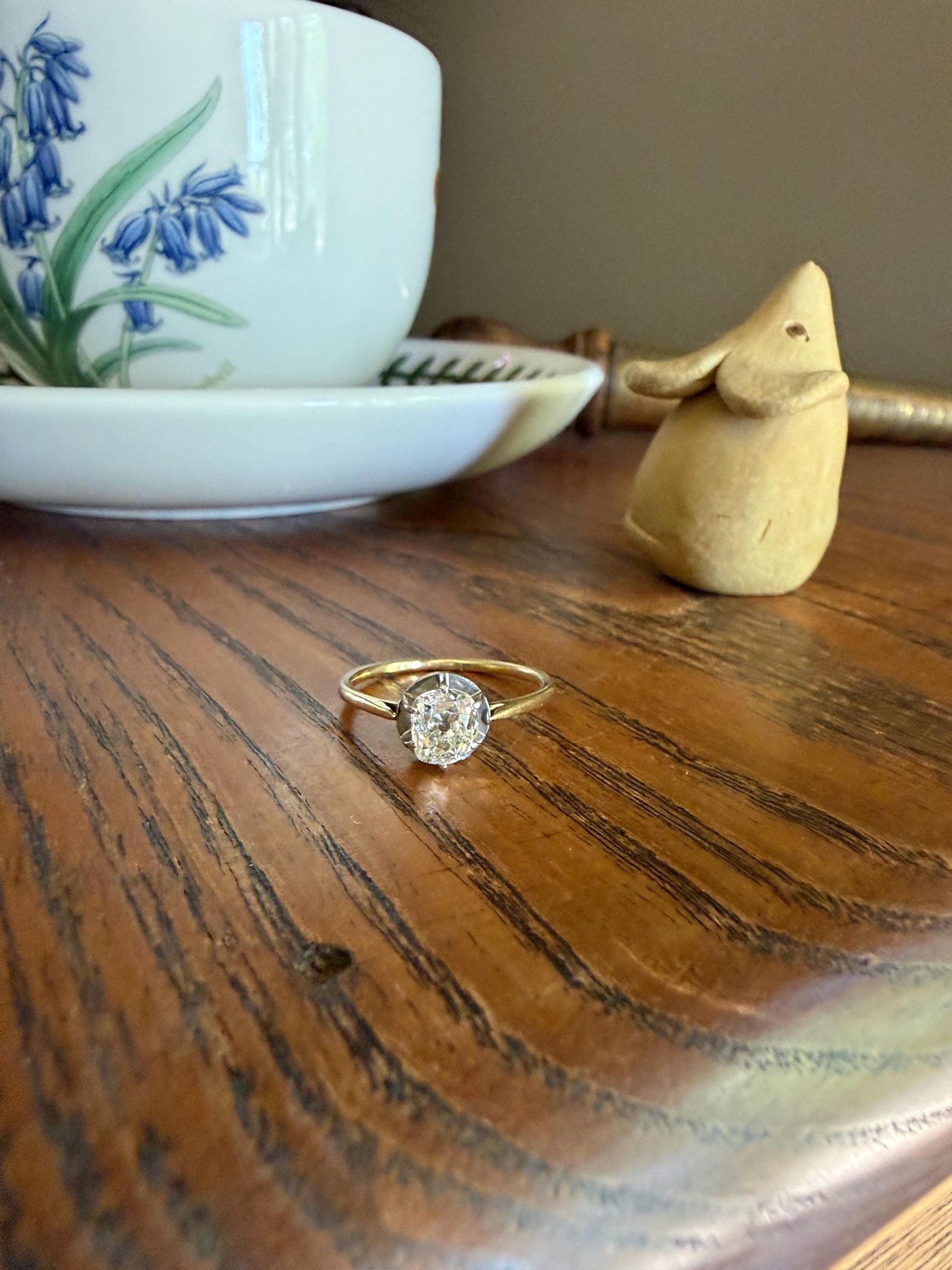 Antique .75 CARAT Natural Old Mine Cushion Elongated DIAMOND Solitaire Engagement Ring 18k Gold Solid Yellow Prong