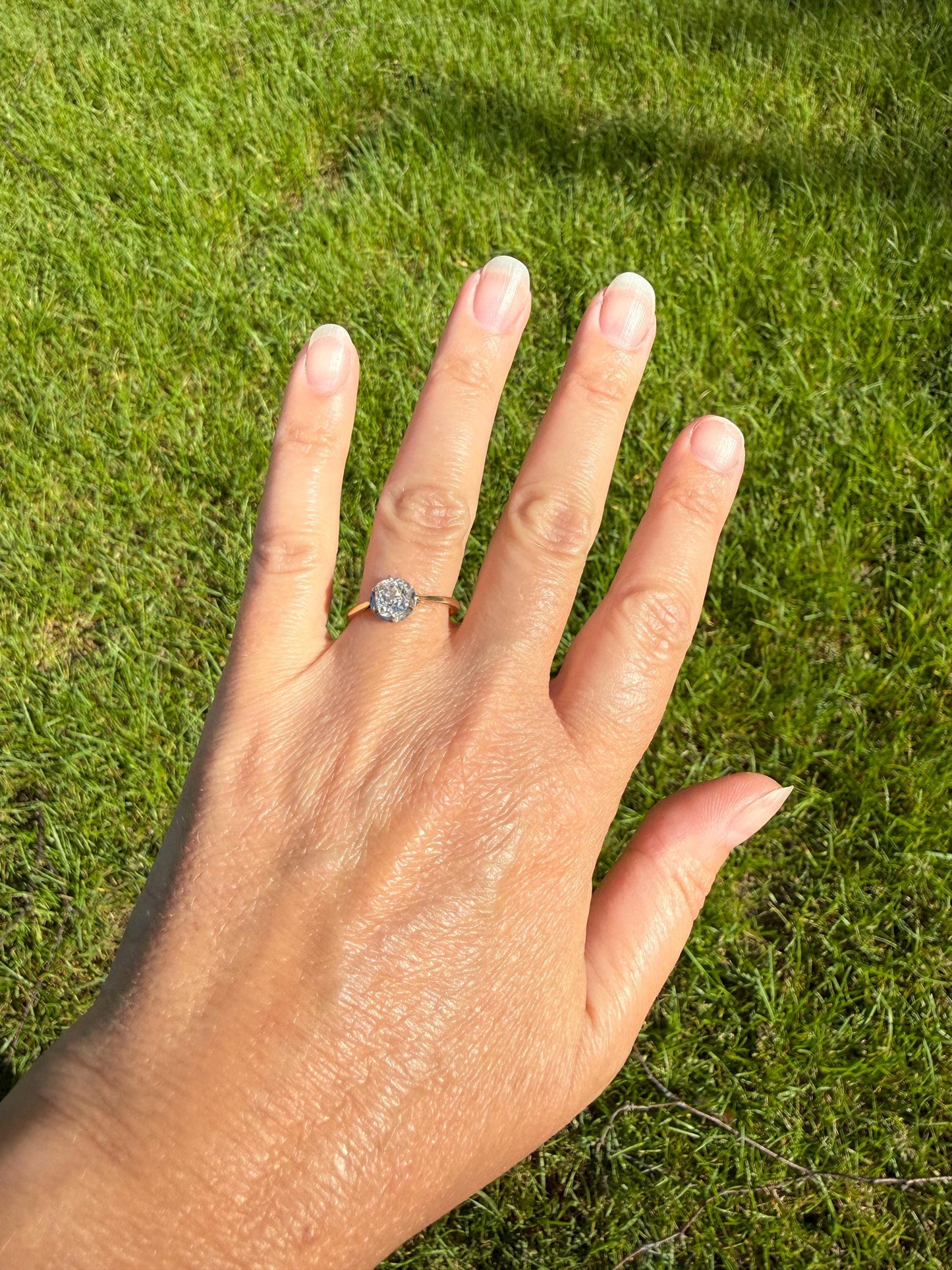 Antique .75 CARAT Natural Old Mine Cushion Elongated DIAMOND Solitaire Engagement Ring 18k Gold Solid Yellow Prong