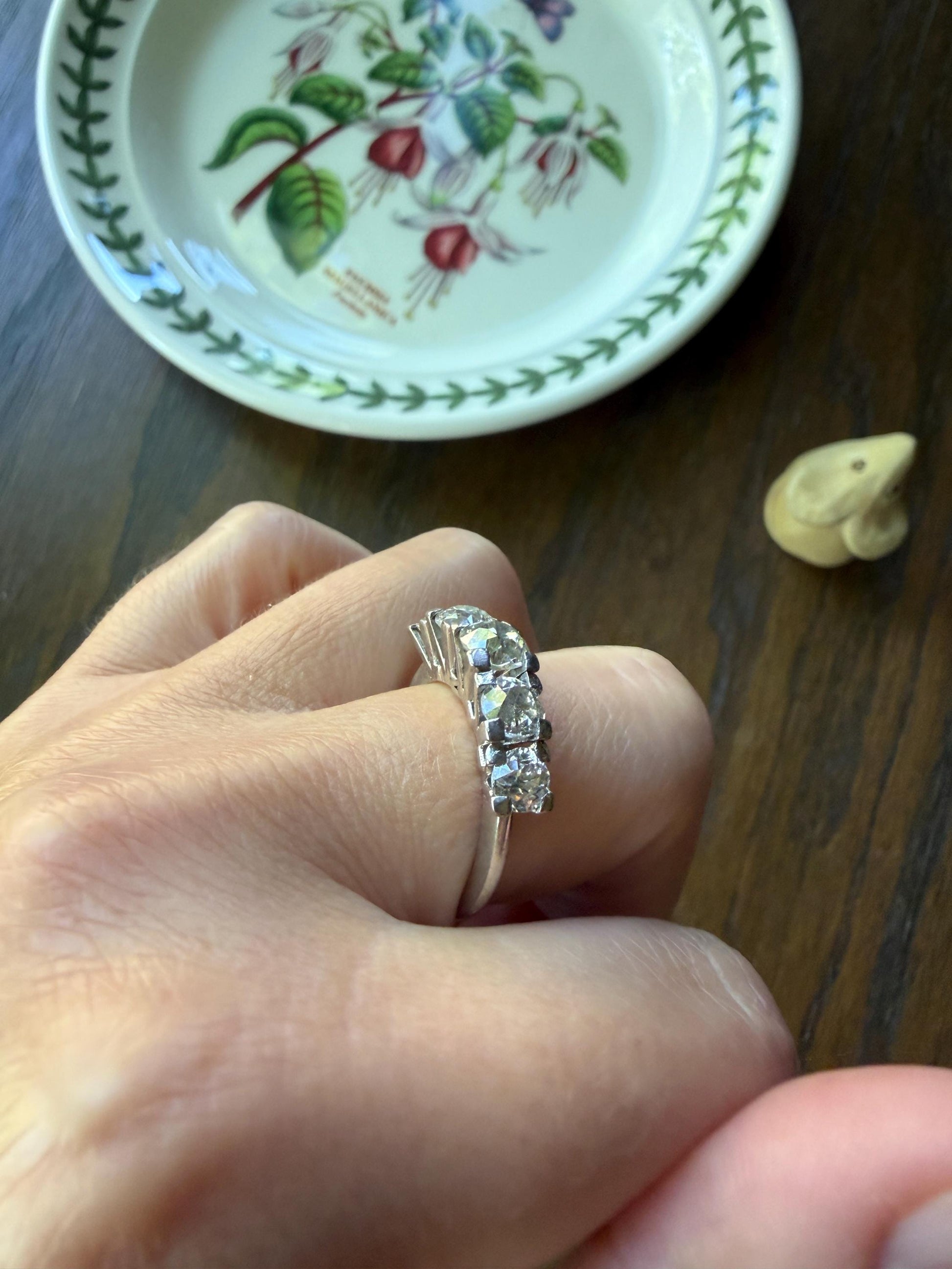MEGA 2.6 Carat Old Mine Cut DIAMOND Ring 18k White Gold Vintage Band Tall Chunky Stacker Art Deco Wedding OMC Splayed