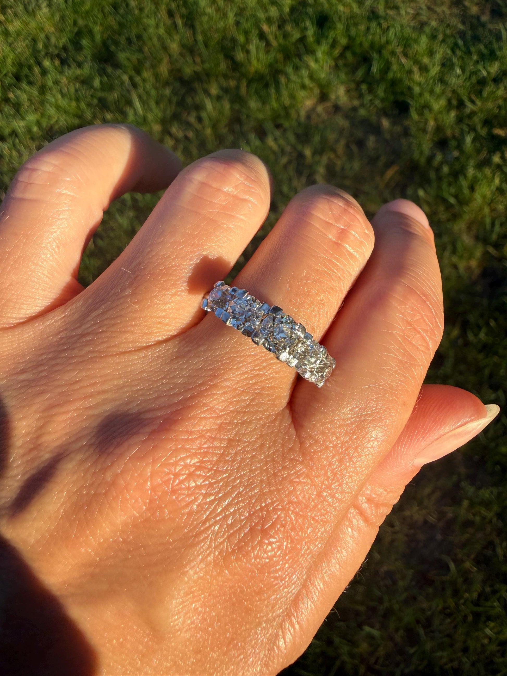 MEGA 2.6 Carat Old Mine Cut DIAMOND Ring 18k White Gold Vintage Band Tall Chunky Stacker Art Deco Wedding OMC Splayed