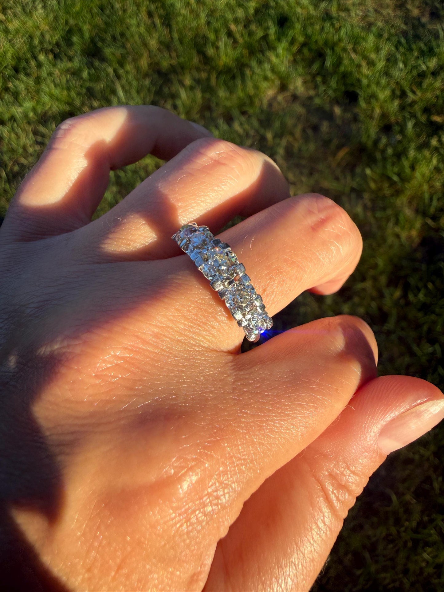 MEGA 2.6 Carat Old Mine Cut DIAMOND Ring 18k White Gold Vintage Band Tall Chunky Stacker Art Deco Wedding OMC Splayed