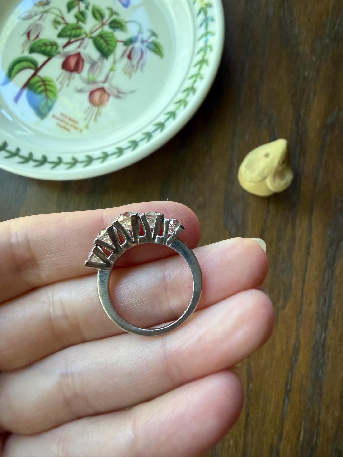 MEGA 2.6 Carat Old Mine Cut DIAMOND Ring 18k White Gold Vintage Band Tall Chunky Stacker Art Deco Wedding OMC Splayed