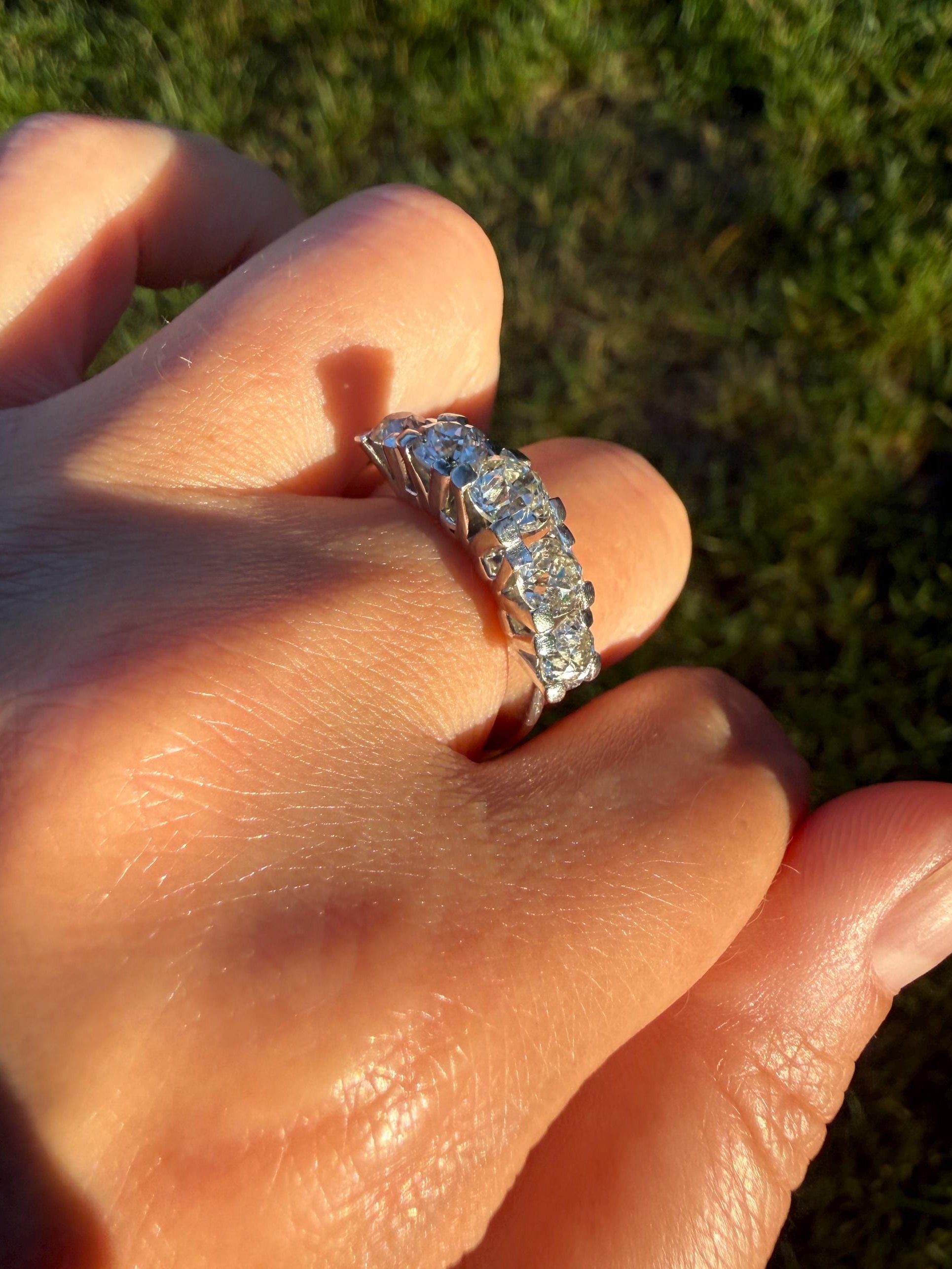 MEGA 2.6 Carat Old Mine Cut DIAMOND Ring 18k White Gold Vintage Band Tall Chunky Stacker Art Deco Wedding OMC Splayed