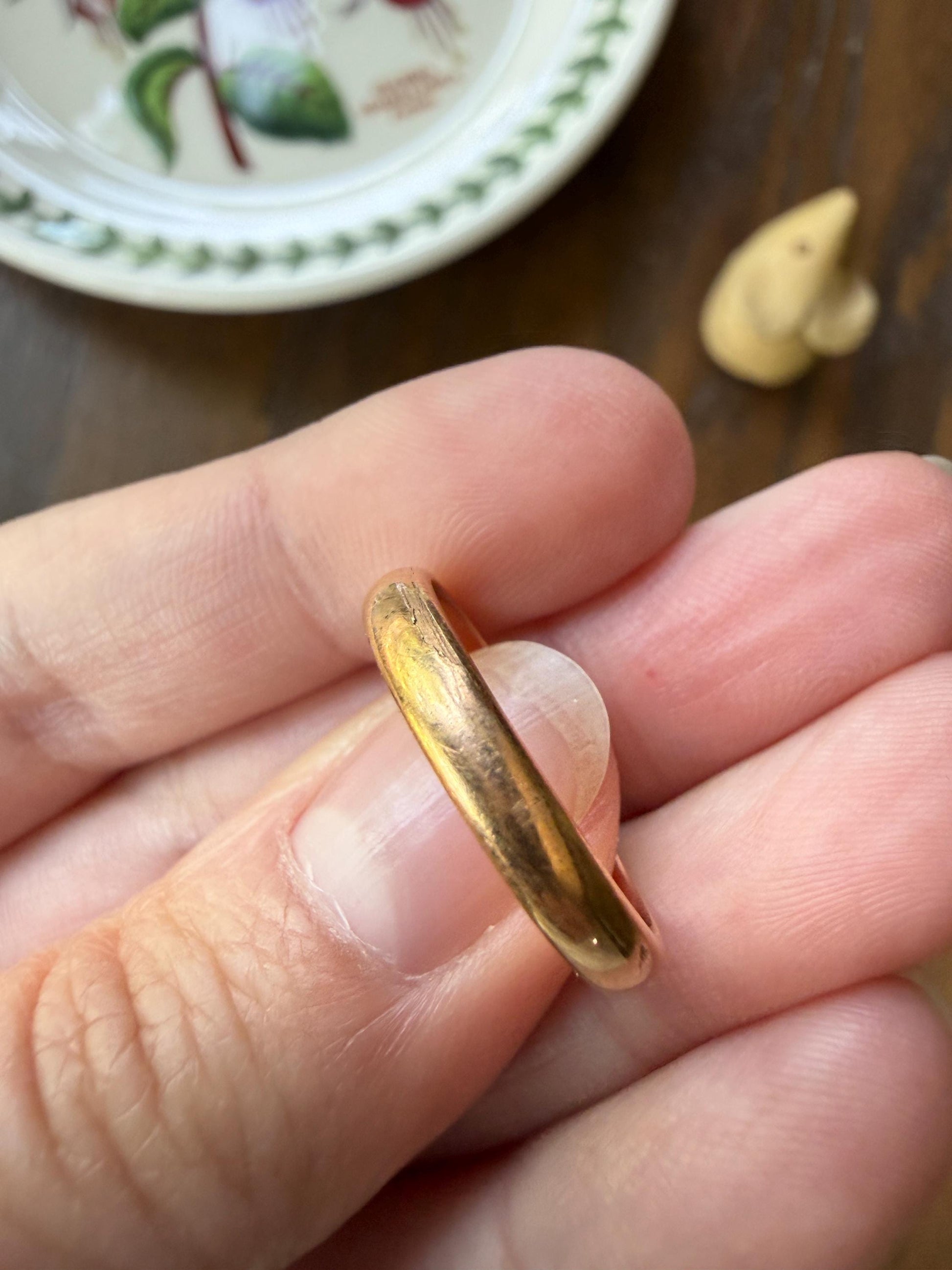 French Antique Wedding Band Solid 18k Gold Unisex Ring Stacker