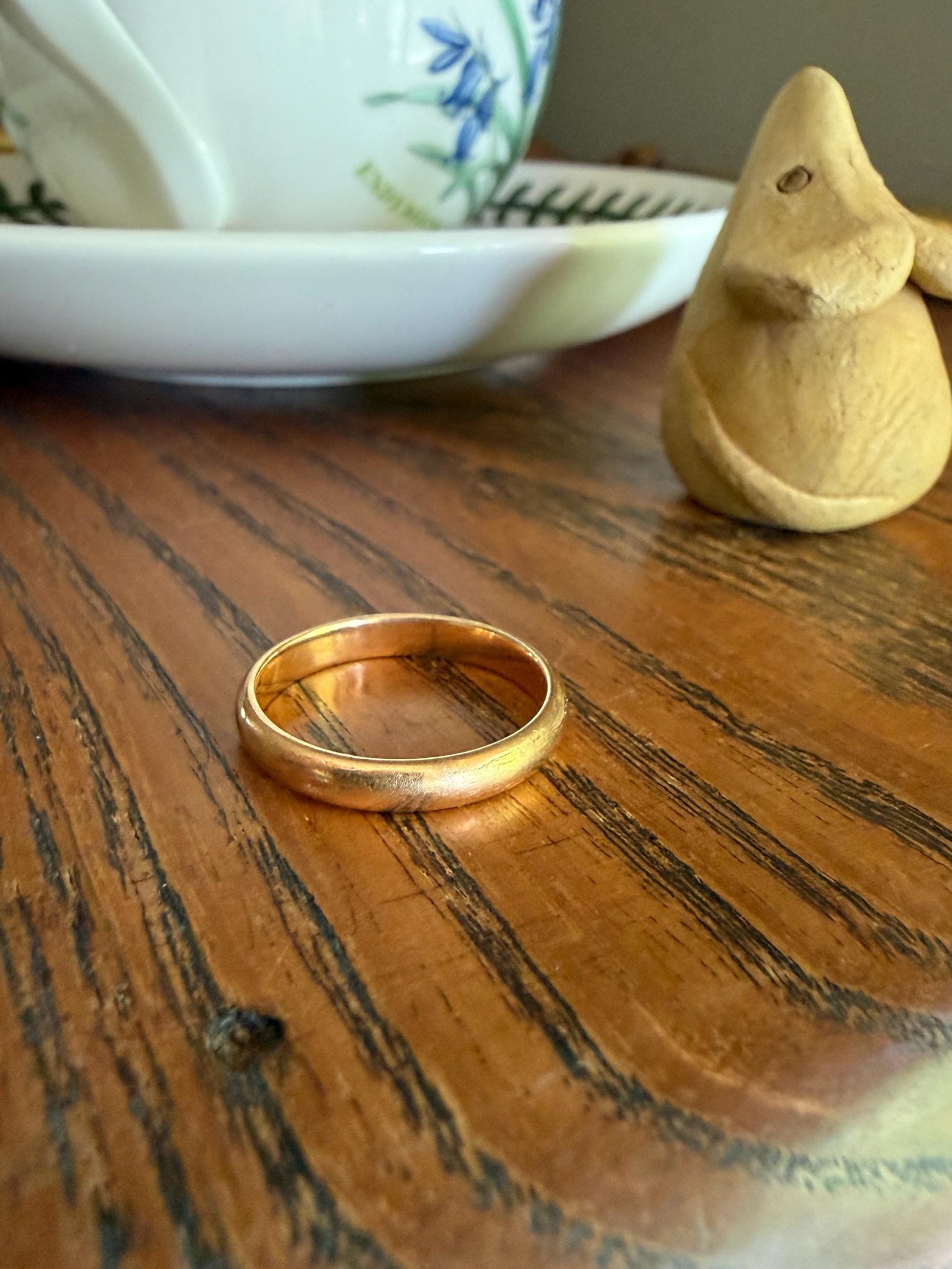 French Antique Wedding Band Solid 18k Gold Unisex Ring Stacker