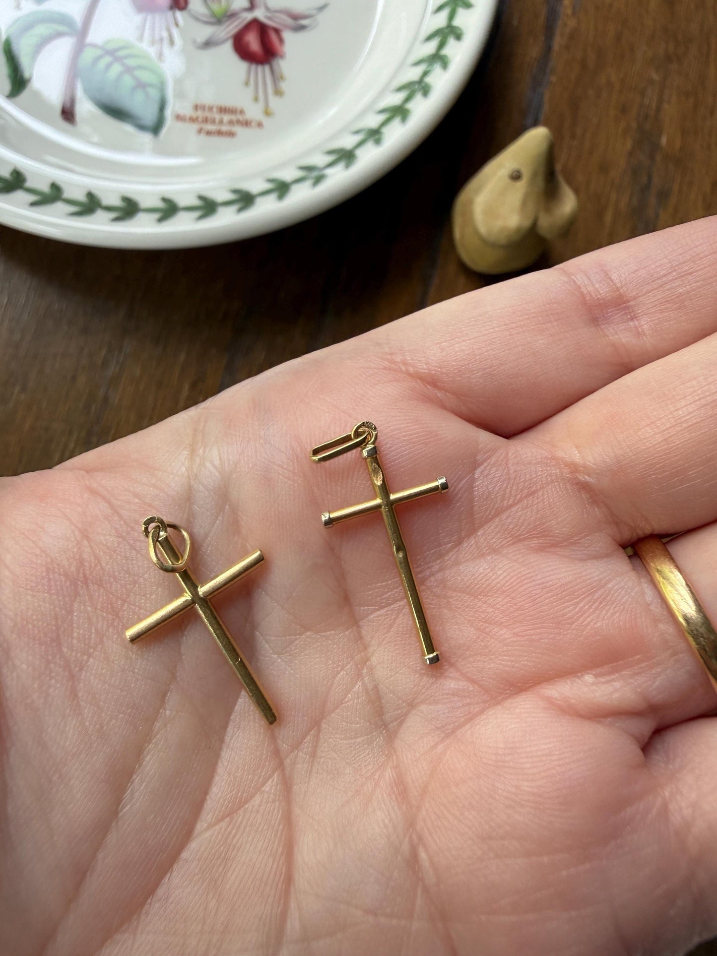 French Vintage to Antique 18k Gold Cross Pendant Necklace Dainty Minimalist Religious Gift Christian