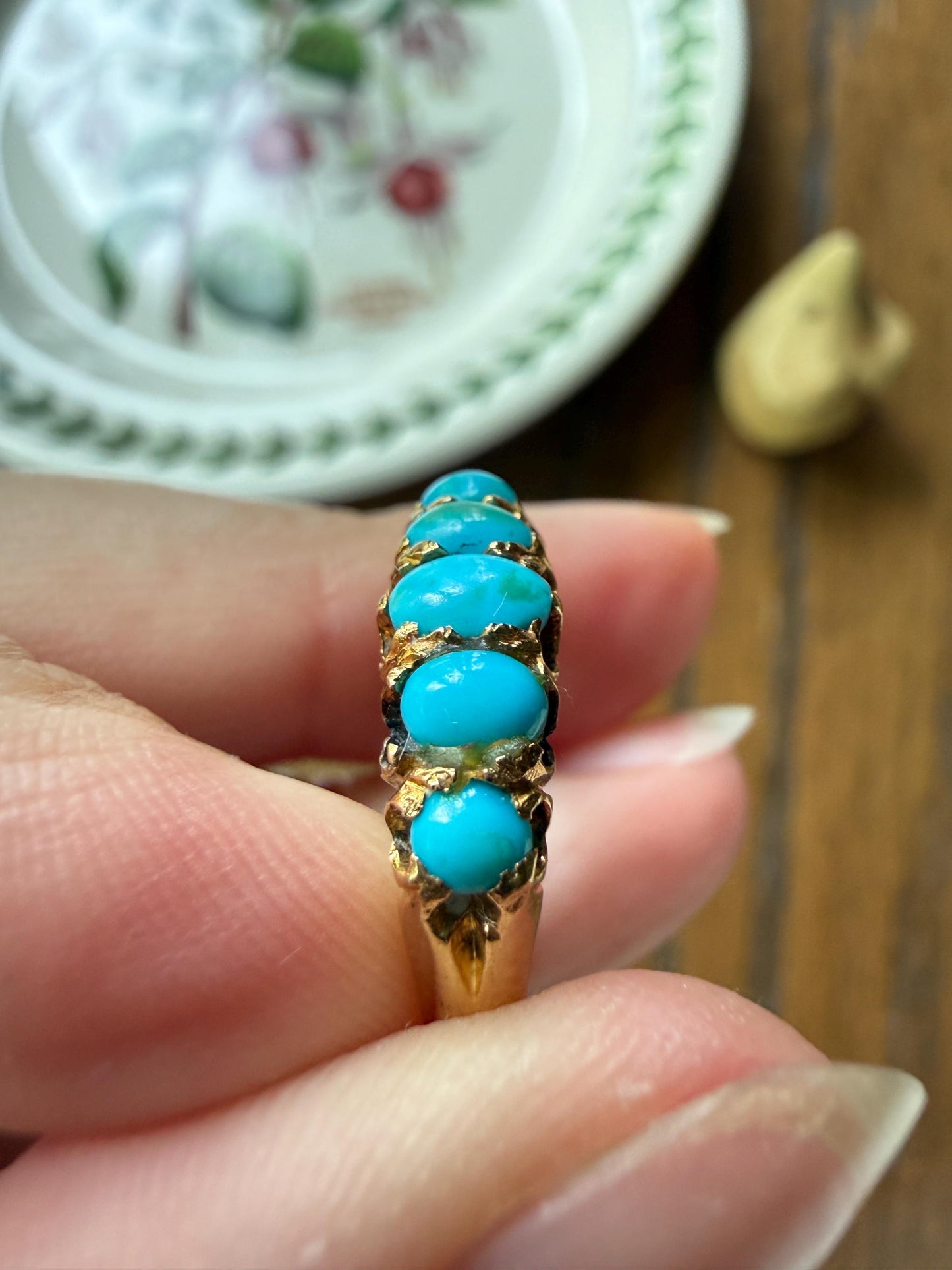 Victorian c1896 Antique 2.75g 18k Gold TURQUOISE Five Stone Band Ring At Cost of Materials Stacker