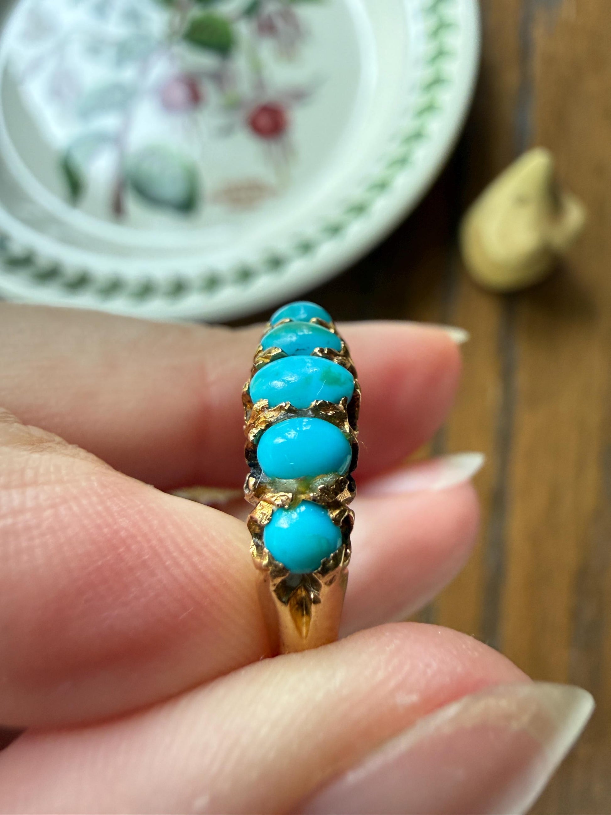 Victorian c1896 Antique 2.75g 18k Gold TURQUOISE Five Stone Band Ring At Cost of Materials Stacker