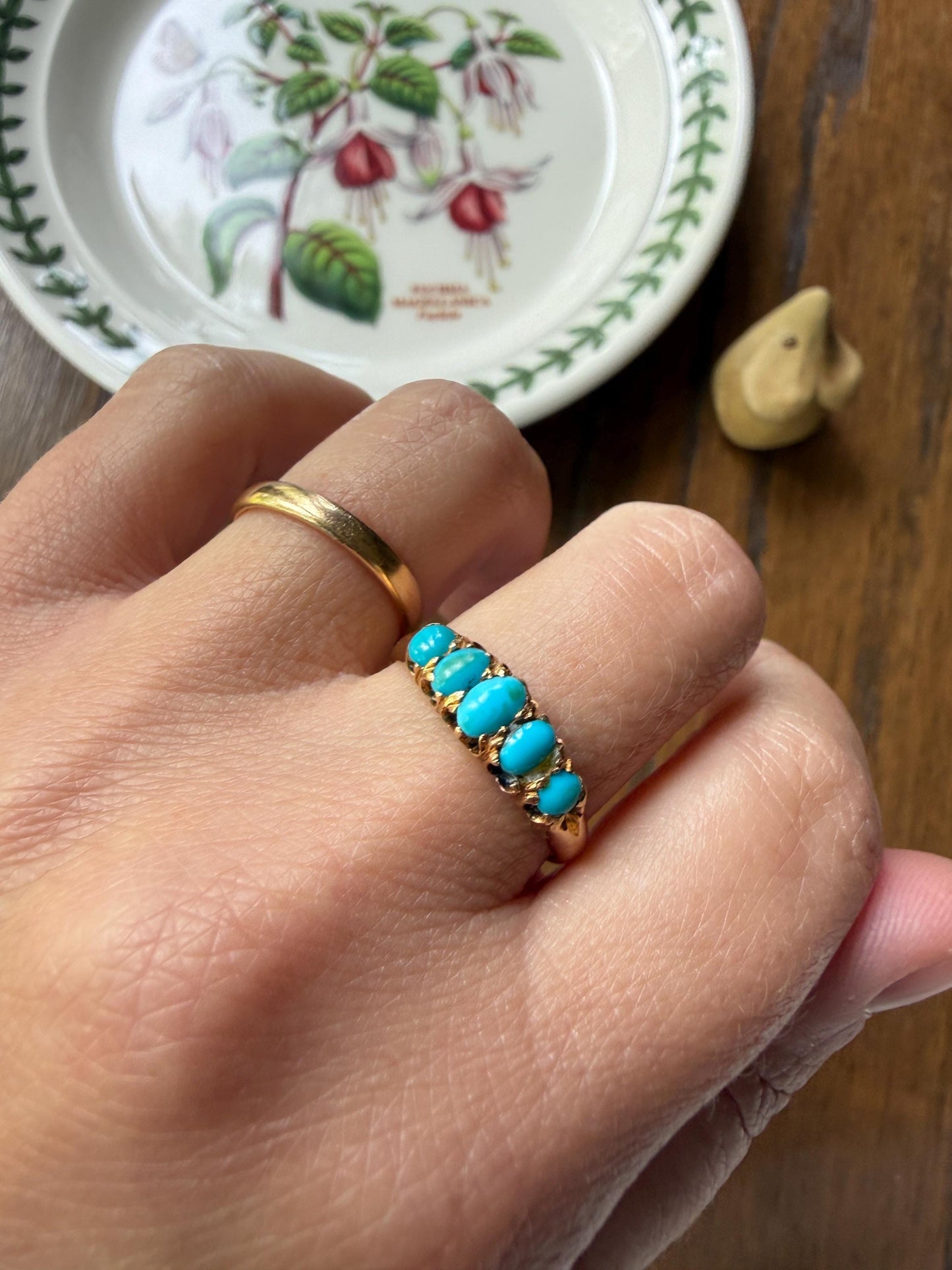 Victorian c1896 Antique 2.75g 18k Gold TURQUOISE Five Stone Band Ring At Cost of Materials Stacker
