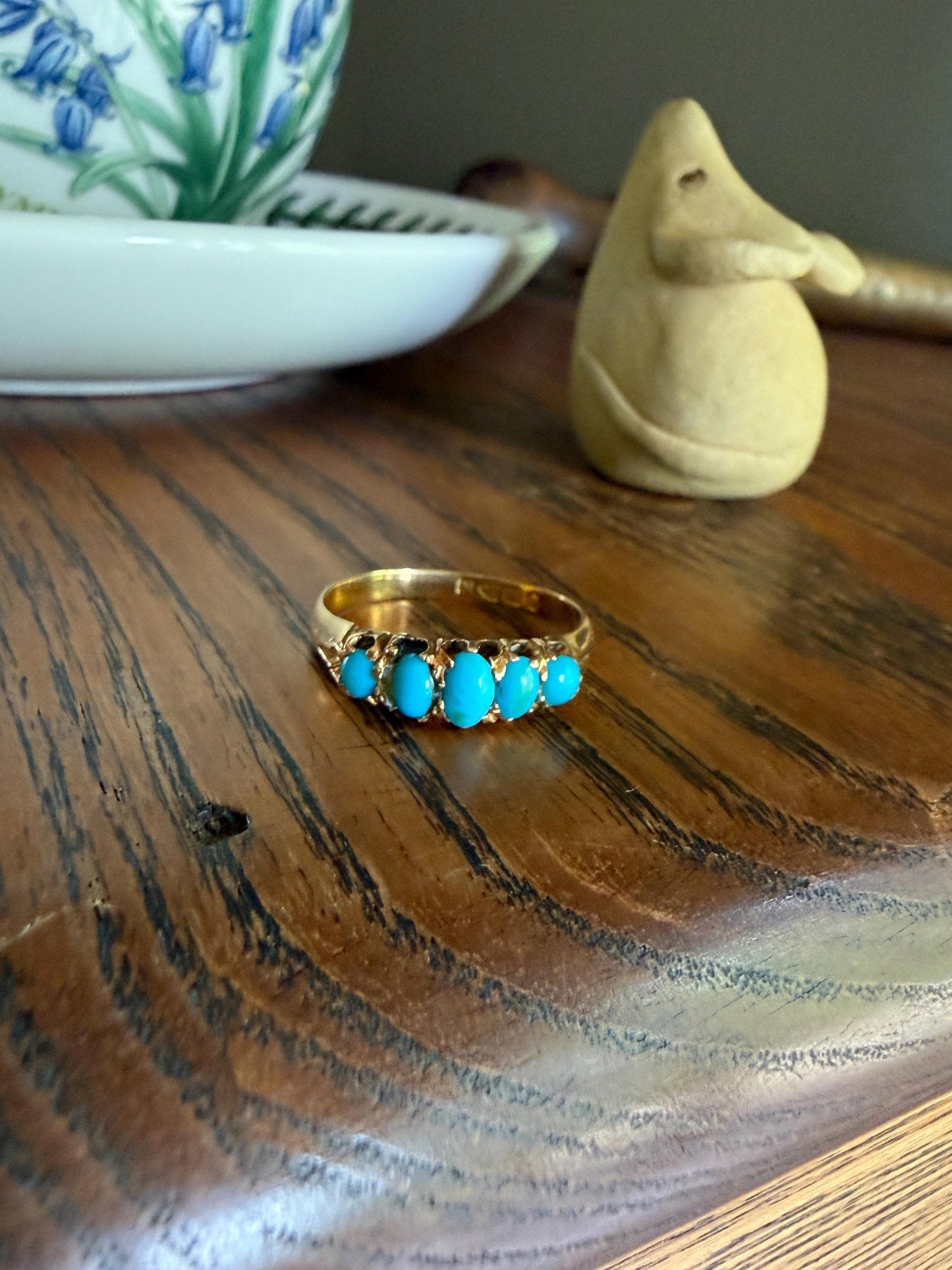 Victorian c1896 Antique 2.75g 18k Gold TURQUOISE Five Stone Band Ring At Cost of Materials Stacker