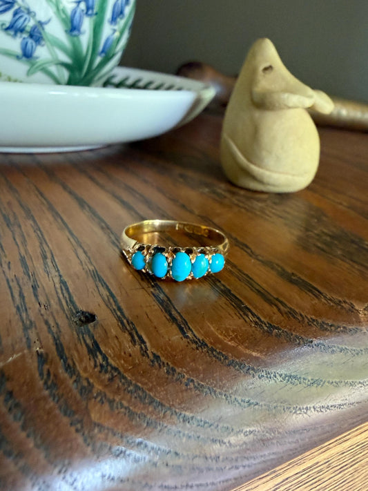 Victorian c1896 Antique 2.75g 18k Gold TURQUOISE Five Stone Band Ring At Cost of Materials Stacker