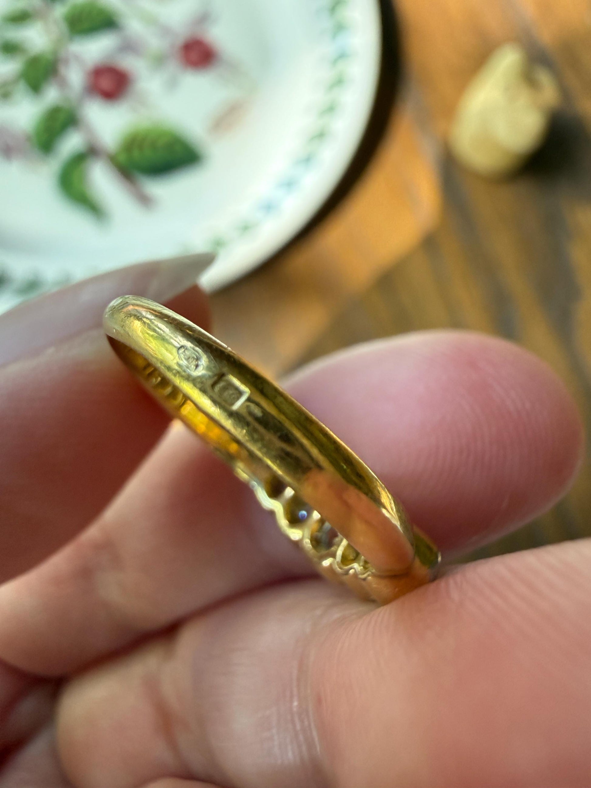 Antique Old Mine Cut DIAMOND Natural Five Stone Ring French 18k Gold Solid & Platinum Bezel Set Stacker Band Victorian Belle Epoque