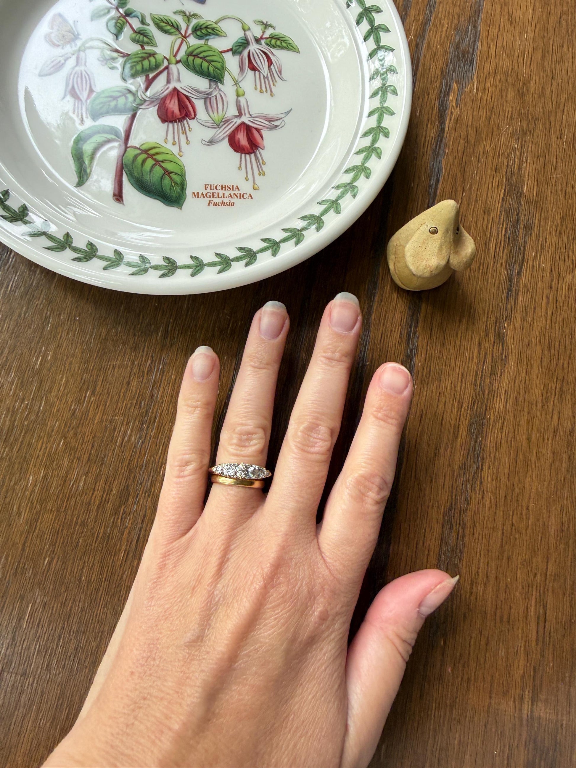 Victorian 1.2 Carat Antique Old Mine Cut Diamond Five Stone Ring 18k Gold Chunky Scrolled Ornate Band Diamond Rose Spacers Gemset Prongs