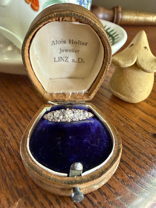 Victorian 1.2 Carat Antique Old Mine Cut Diamond Five Stone Ring 18k Gold Chunky Scrolled Ornate Band Diamond Rose Spacers Gemset Prongs