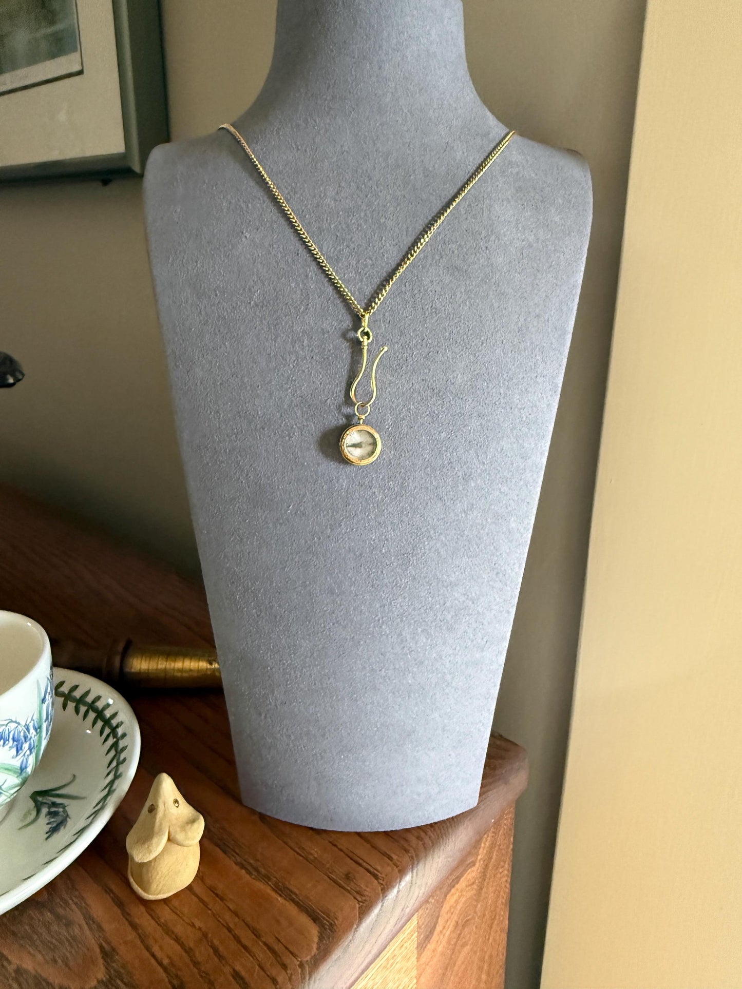 COMPASS French Antique 18k Gold Pendant Reversible Chubby Victorian Fob to Help you Find Your Way : ) Floral Embossed Rim