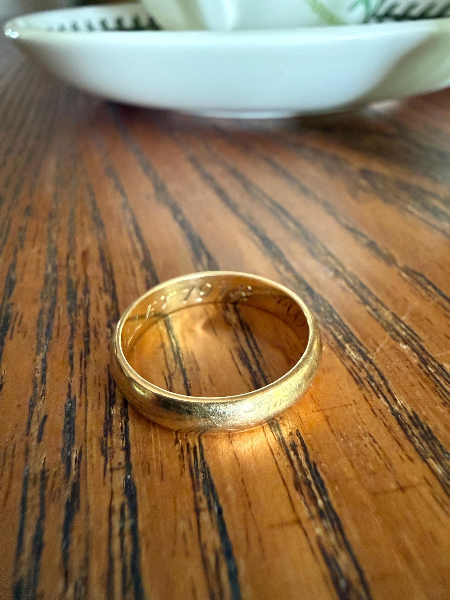 DATED Engraved 1918 July 22 French Antique Wedding Band Solid 18k Gold Unisex Ring Stacker