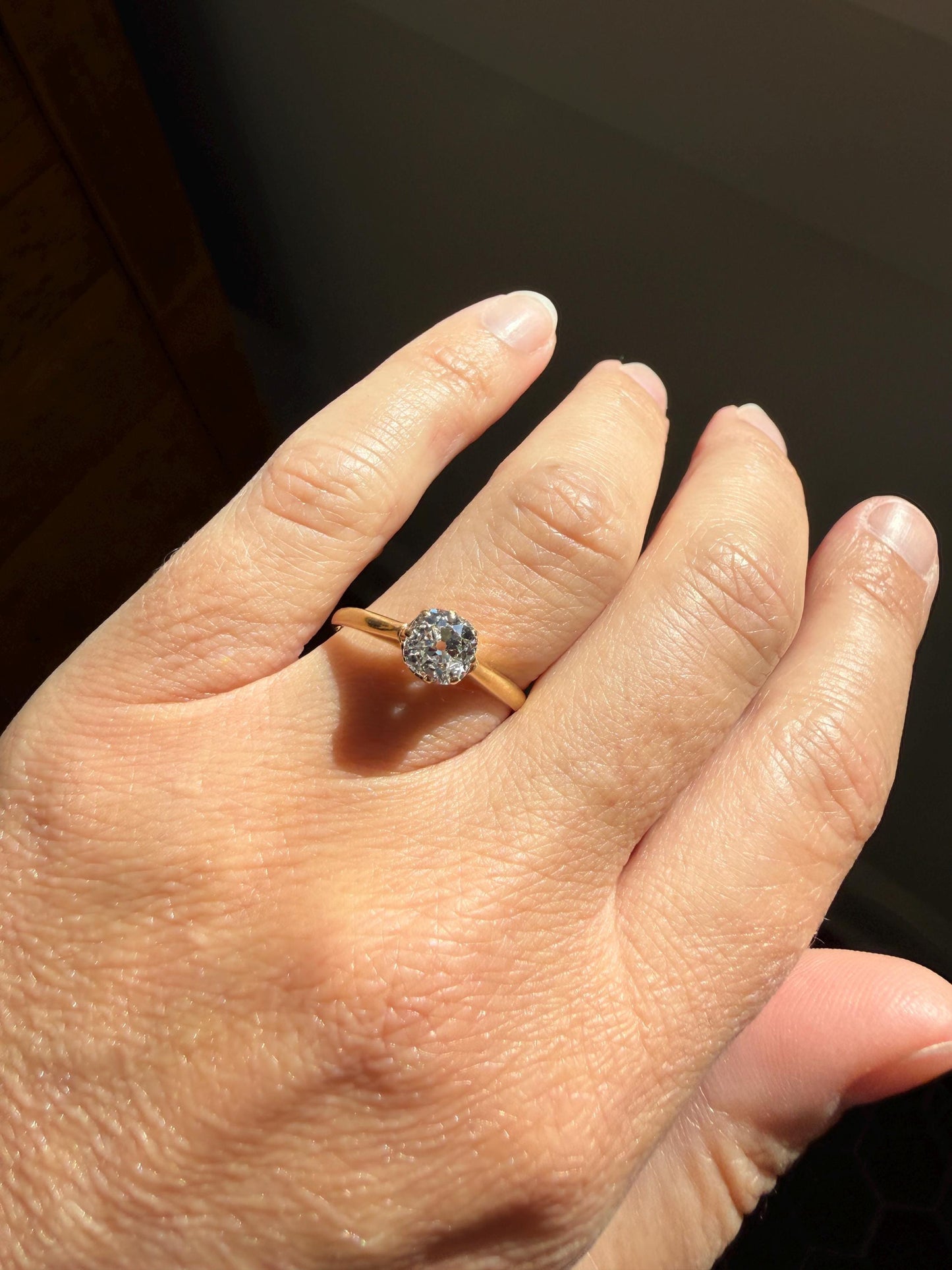 Antique c1916 Natural .78 Carat Old Mine Cut Diamond Solitaire 18k Gold Edwardian Engagement Ring Stacker
