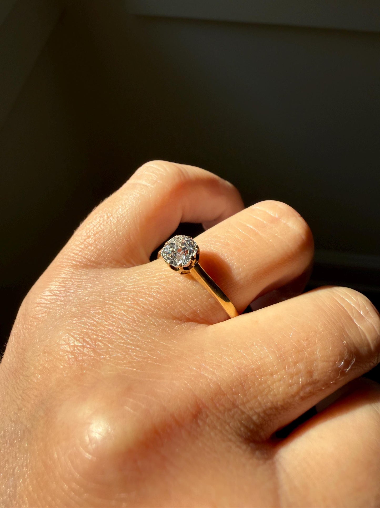 Antique c1916 Natural .78 Carat Old Mine Cut Diamond Solitaire 18k Gold Edwardian Engagement Ring Stacker