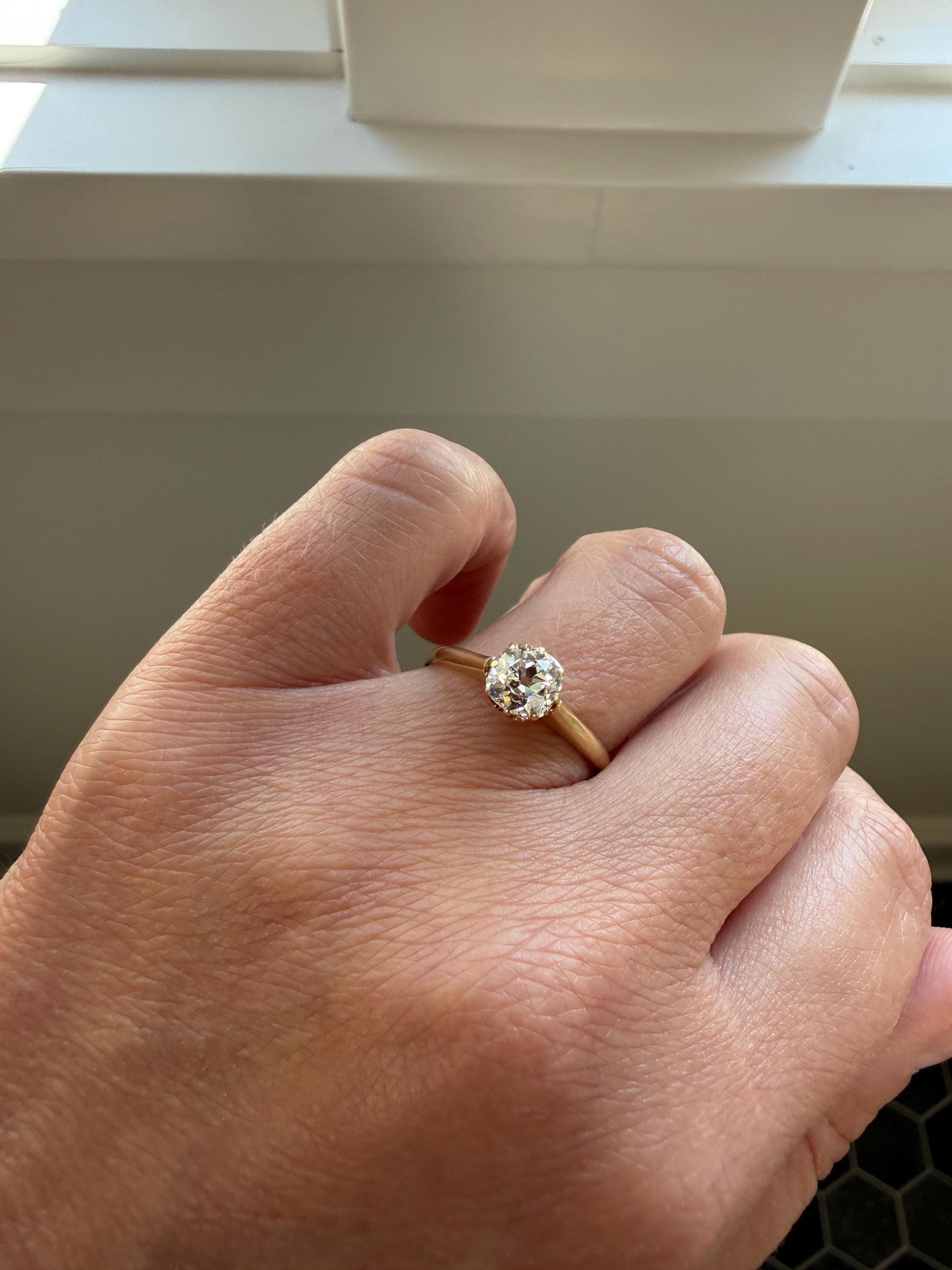 Antique c1916 Natural .78 Carat Old Mine Cut Diamond Solitaire 18k Gold Edwardian Engagement Ring Stacker
