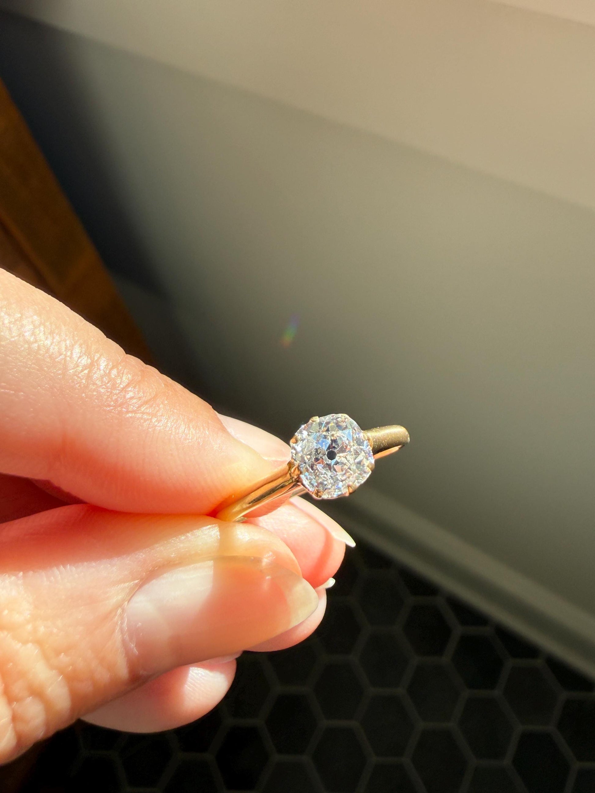 Antique c1916 Natural .78 Carat Old Mine Cut Diamond Solitaire 18k Gold Edwardian Engagement Ring Stacker