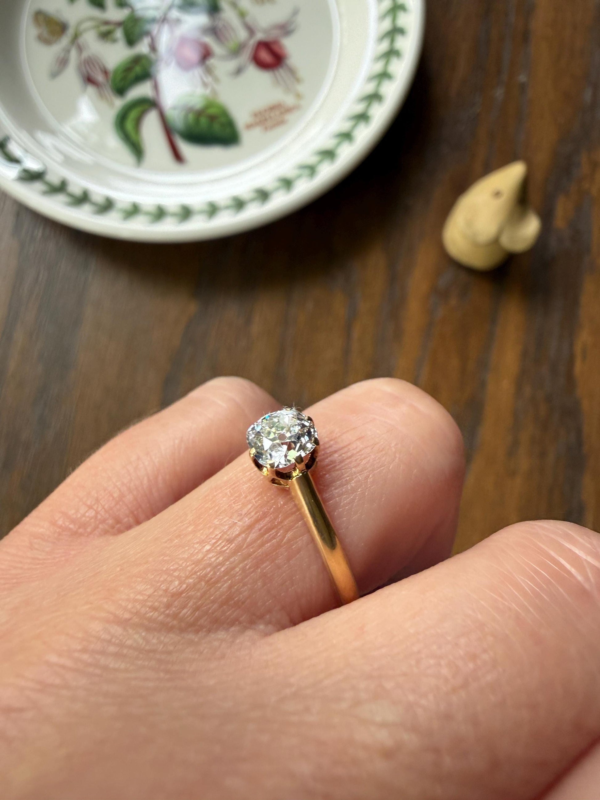 Antique c1916 Natural .78 Carat Old Mine Cut Diamond Solitaire 18k Gold Edwardian Engagement Ring Stacker