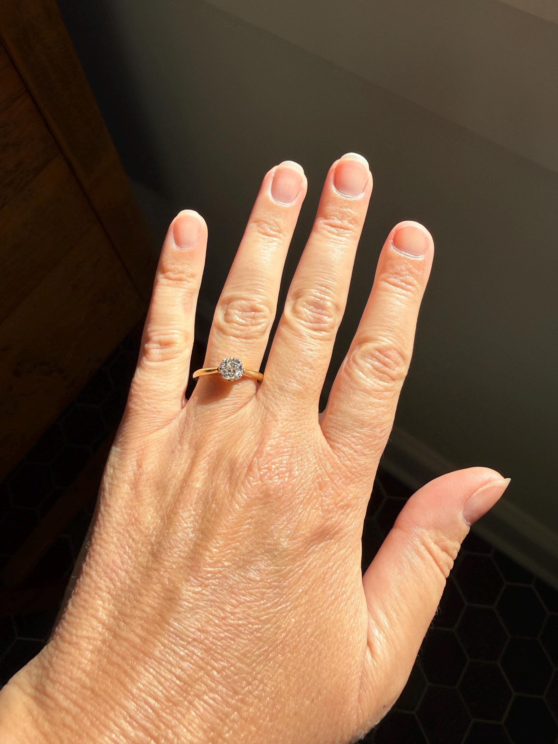 Antique c1916 Natural .78 Carat Old Mine Cut Diamond Solitaire 18k Gold Edwardian Engagement Ring Stacker