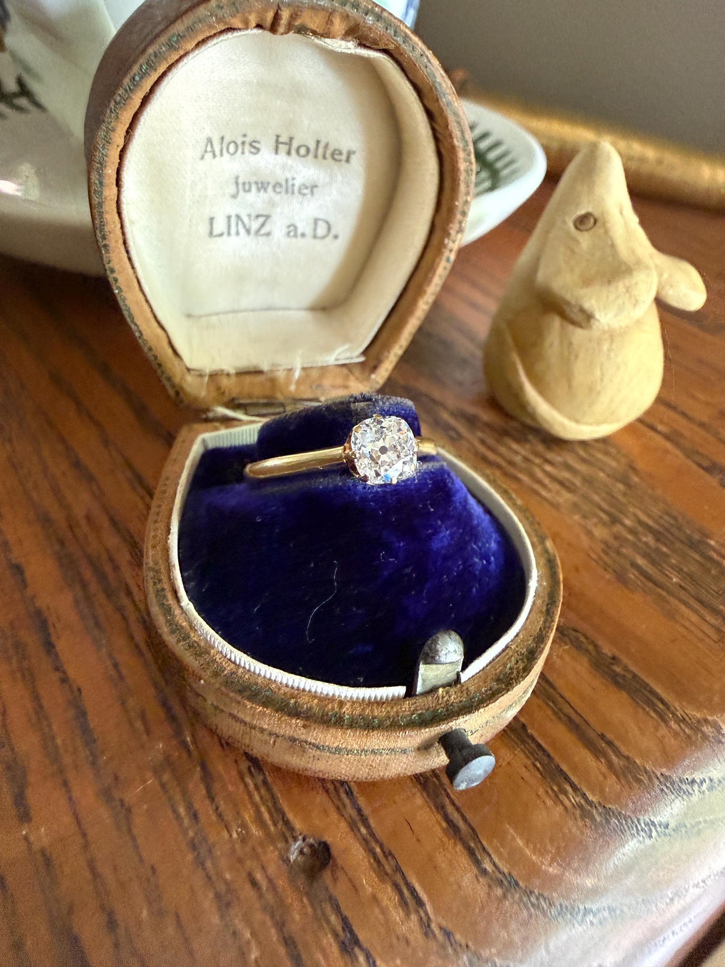 Antique c1916 Natural .78 Carat Old Mine Cut Diamond Solitaire 18k Gold Edwardian Engagement Ring Stacker