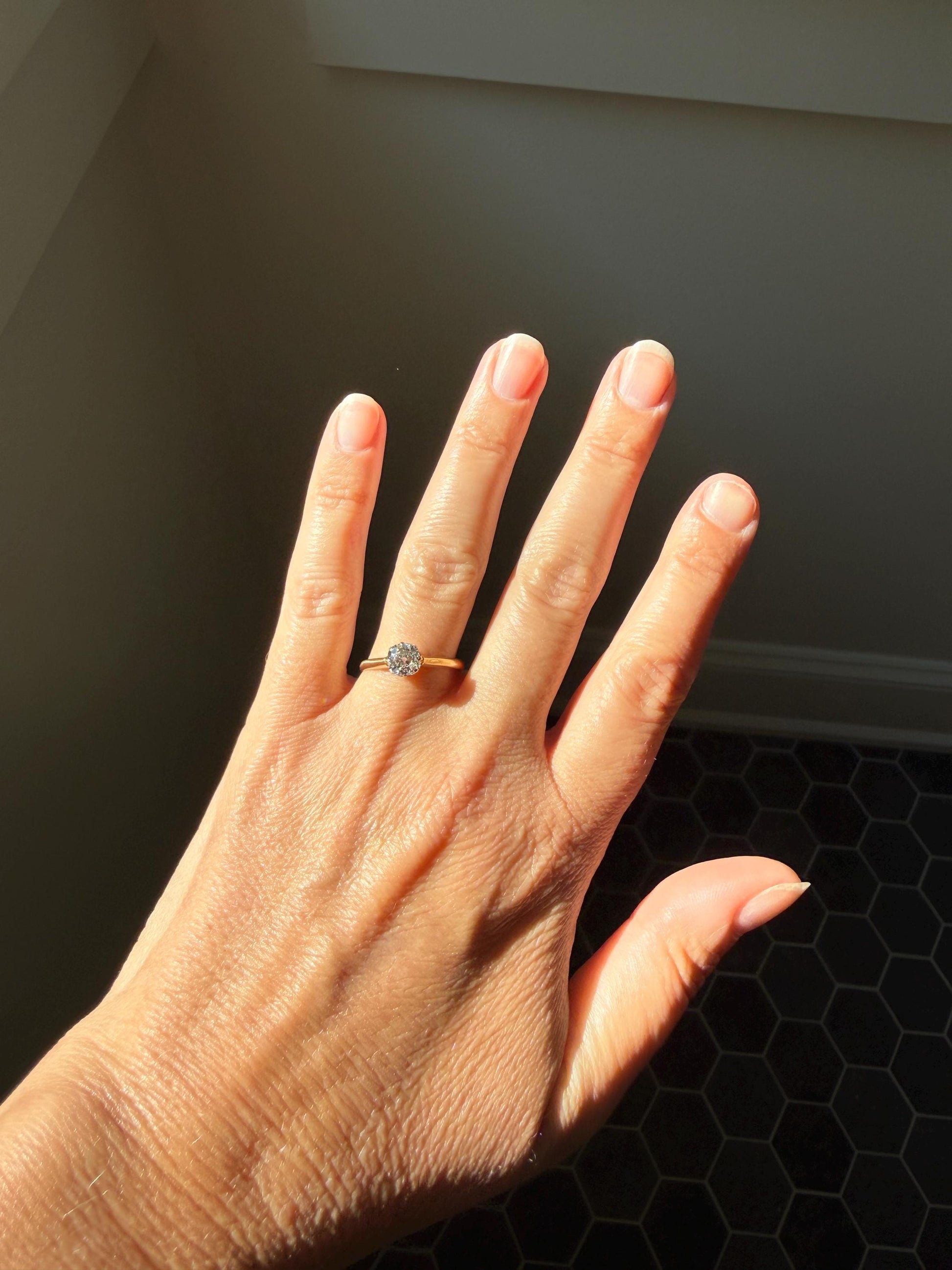 Antique c1916 Natural .78 Carat Old Mine Cut Diamond Solitaire 18k Gold Edwardian Engagement Ring Stacker
