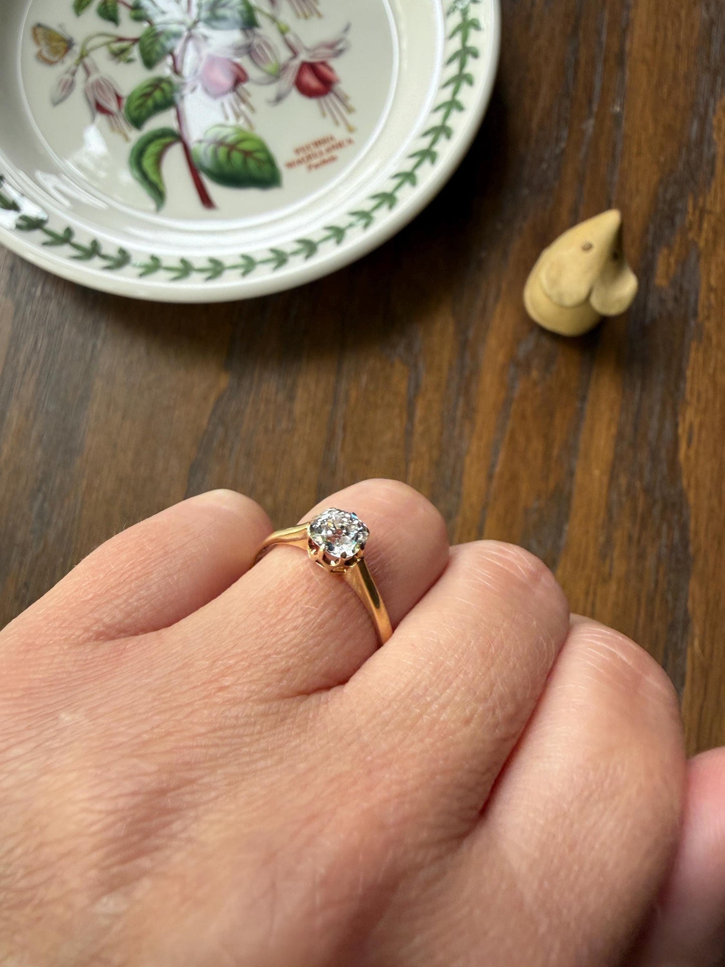 Antique c1916 Natural .78 Carat Old Mine Cut Diamond Solitaire 18k Gold Edwardian Engagement Ring Stacker