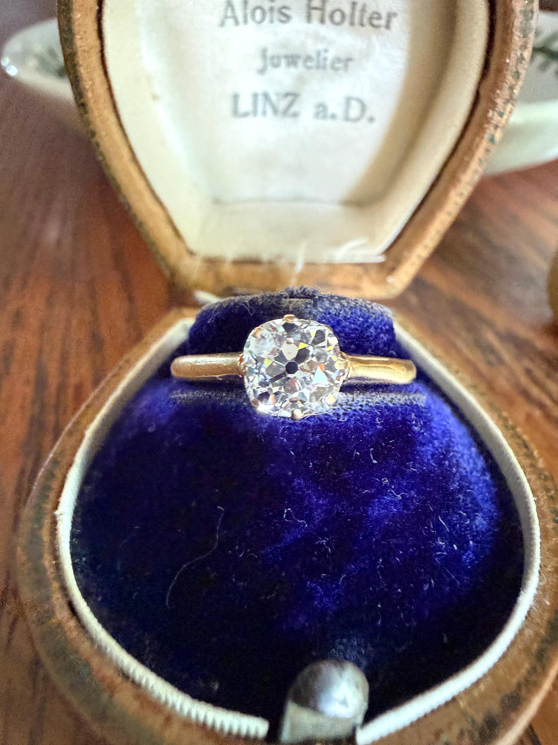 Antique c1916 Natural .78 Carat Old Mine Cut Diamond Solitaire 18k Gold Edwardian Engagement Ring Stacker
