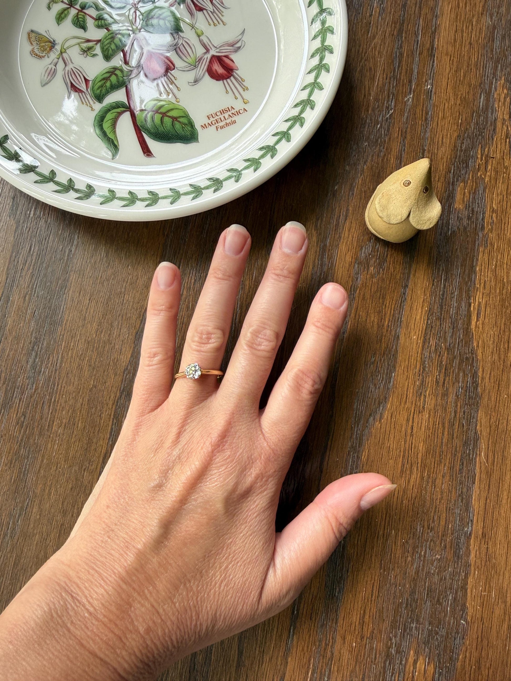 Antique c1916 Natural .78 Carat Old Mine Cut Diamond Solitaire 18k Gold Edwardian Engagement Ring Stacker