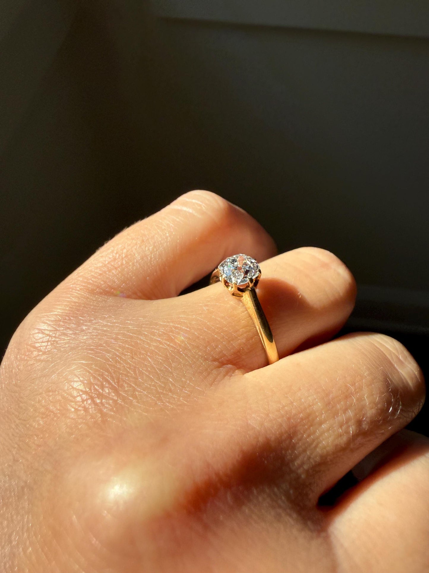 Antique c1916 Natural .78 Carat Old Mine Cut Diamond Solitaire 18k Gold Edwardian Engagement Ring Stacker