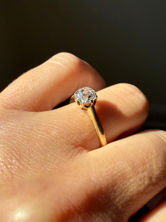 Antique c1916 Natural .78 Carat Old Mine Cut Diamond Solitaire 18k Gold Edwardian Engagement Ring Stacker