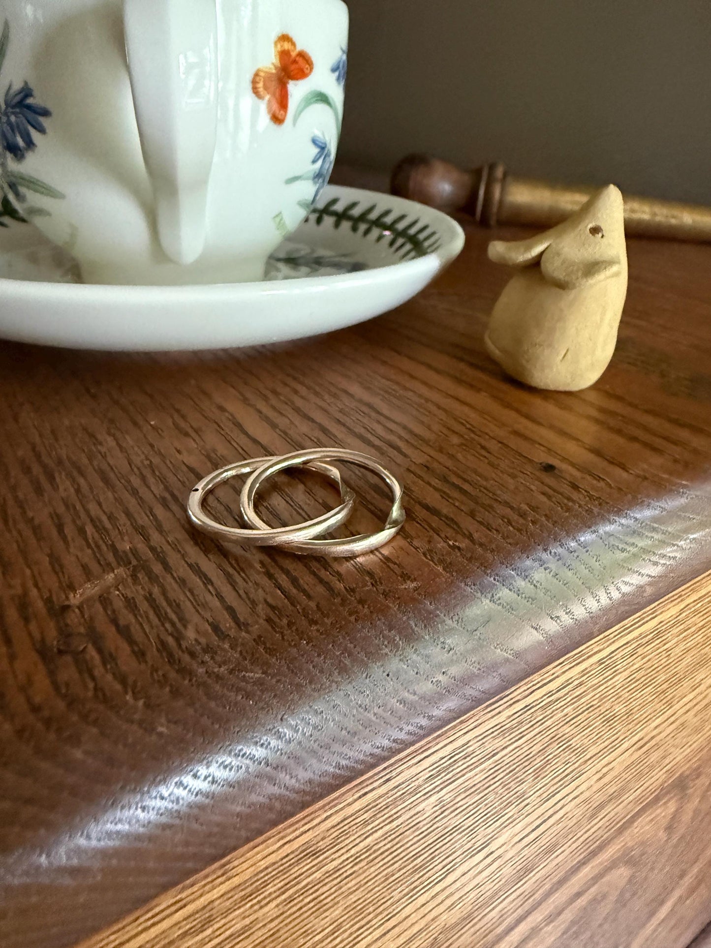 DATED 1851 Early VICTORIAN French Antique 18k Gold GIMMEL Large Unisex Wedding Band Skinny Puzzle RiNG Donut Stacker Comfort Fit Georgian