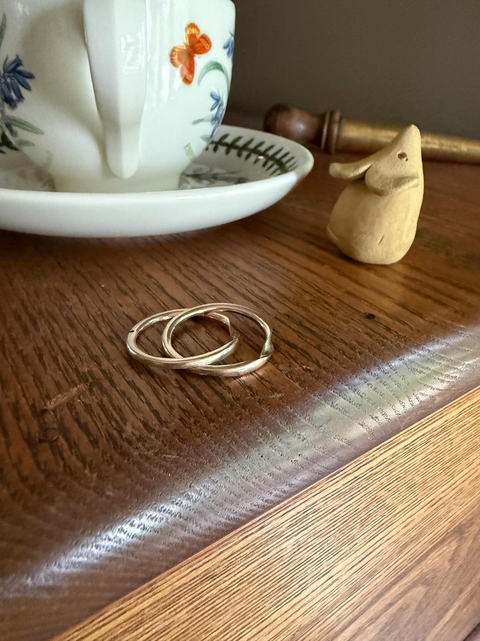 DATED 1851 Early VICTORIAN French Antique 18k Gold GIMMEL Large Unisex Wedding Band Skinny Puzzle RiNG Donut Stacker Comfort Fit Georgian