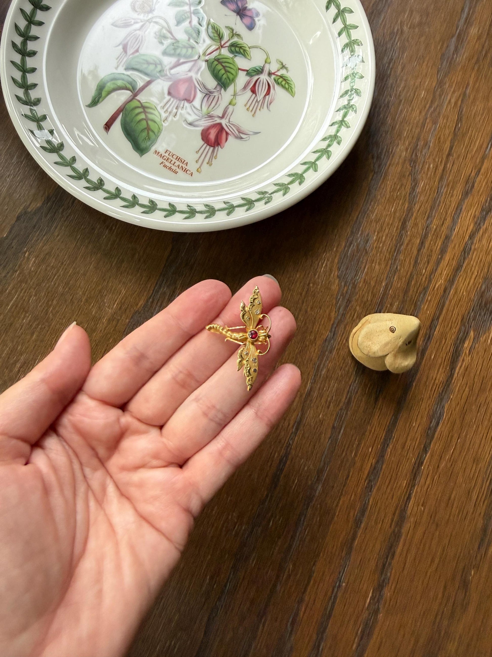 DRAGONFLY Antique French Figural 18k Tricolor Gold Pendant Holder Brooch Extender Connector Figural Victorian Hallmark Known Maker