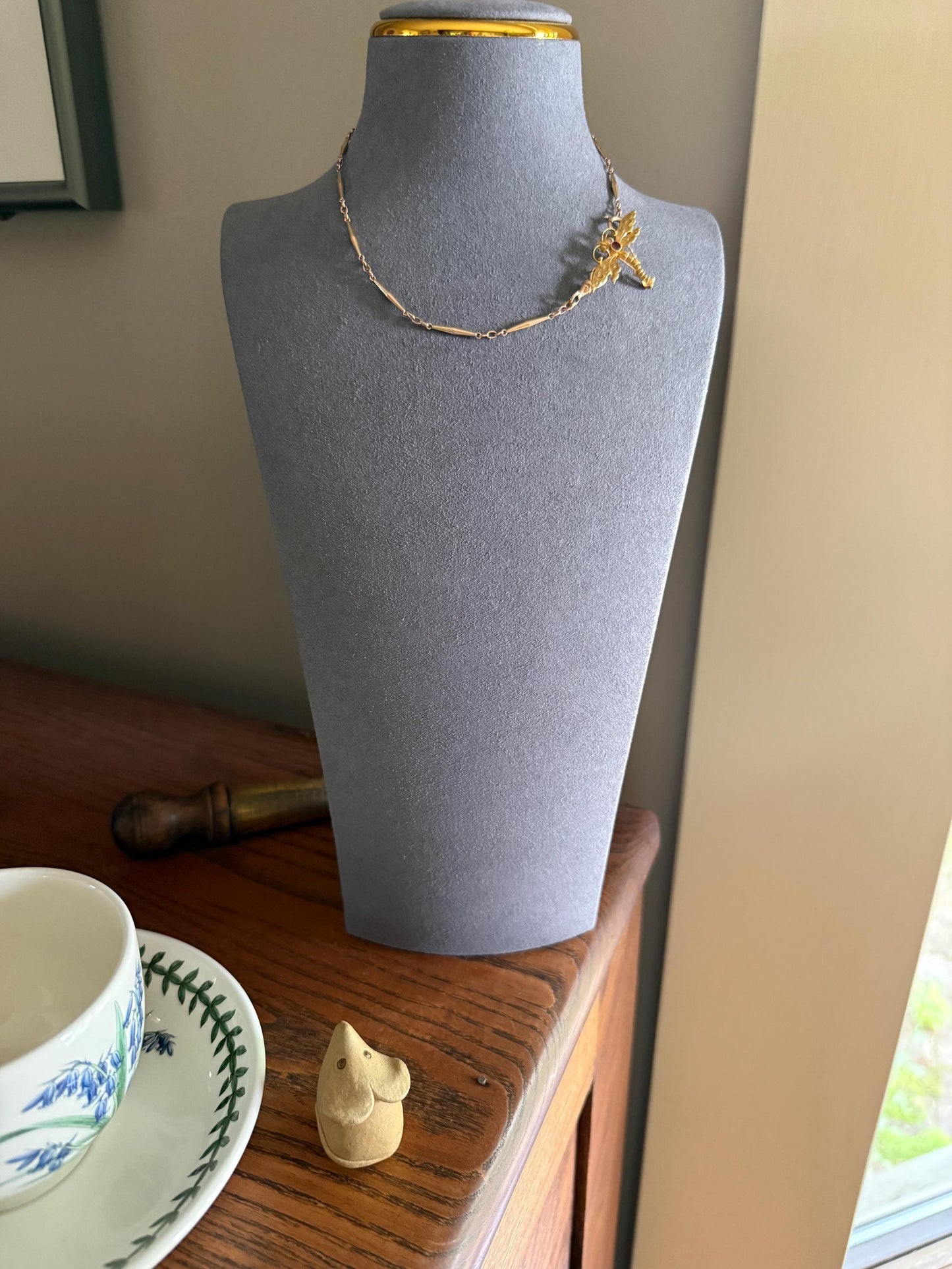 DRAGONFLY Antique French Figural 18k Tricolor Gold Pendant Holder Brooch Extender Connector Figural Victorian Hallmark Known Maker