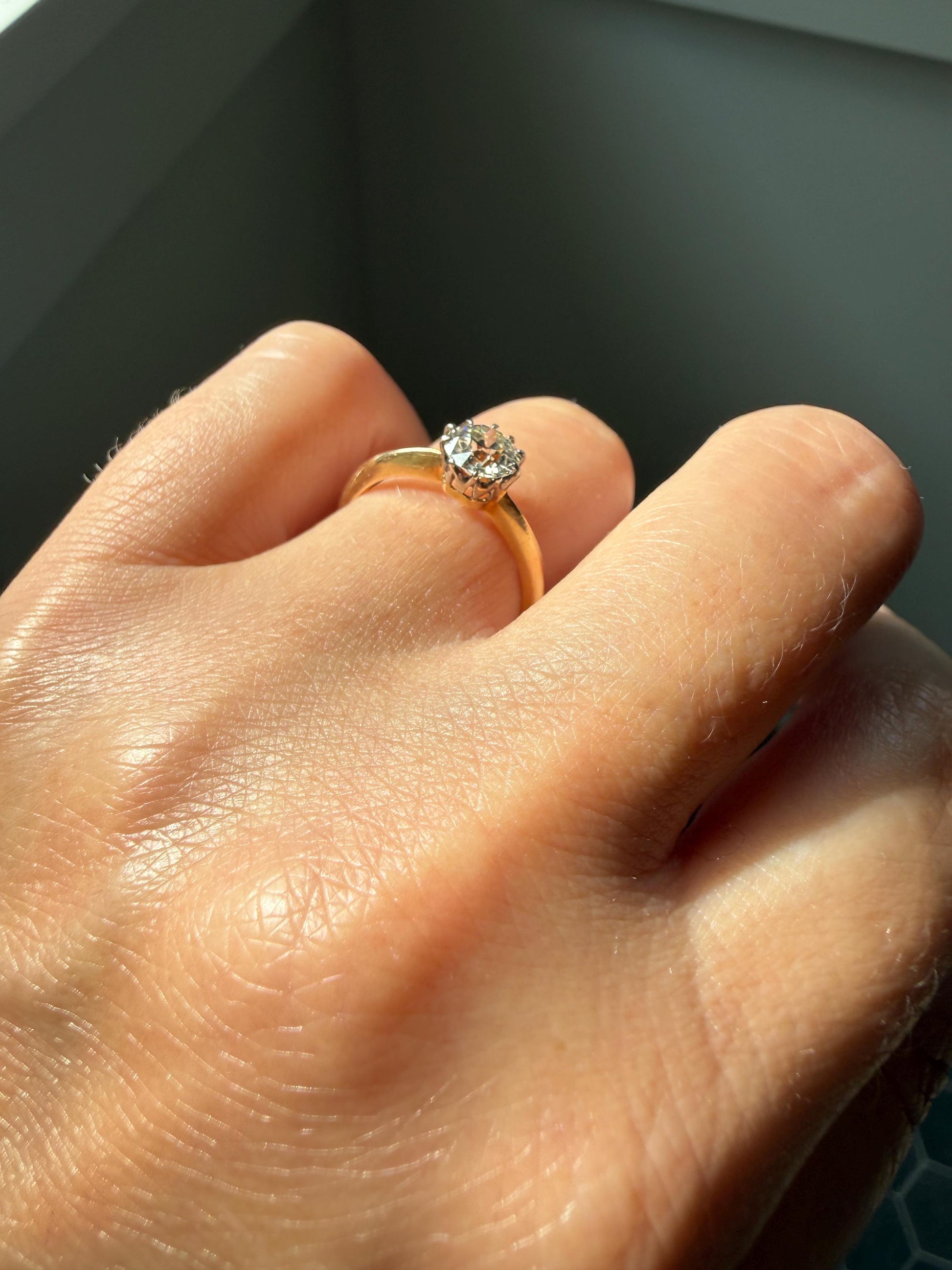 Antique Natural .7 Carat Old Mine Cut Diamond Eye Clean Solitaire 18k Gold Edwardian Victorian Original Engagement Ring Stacker