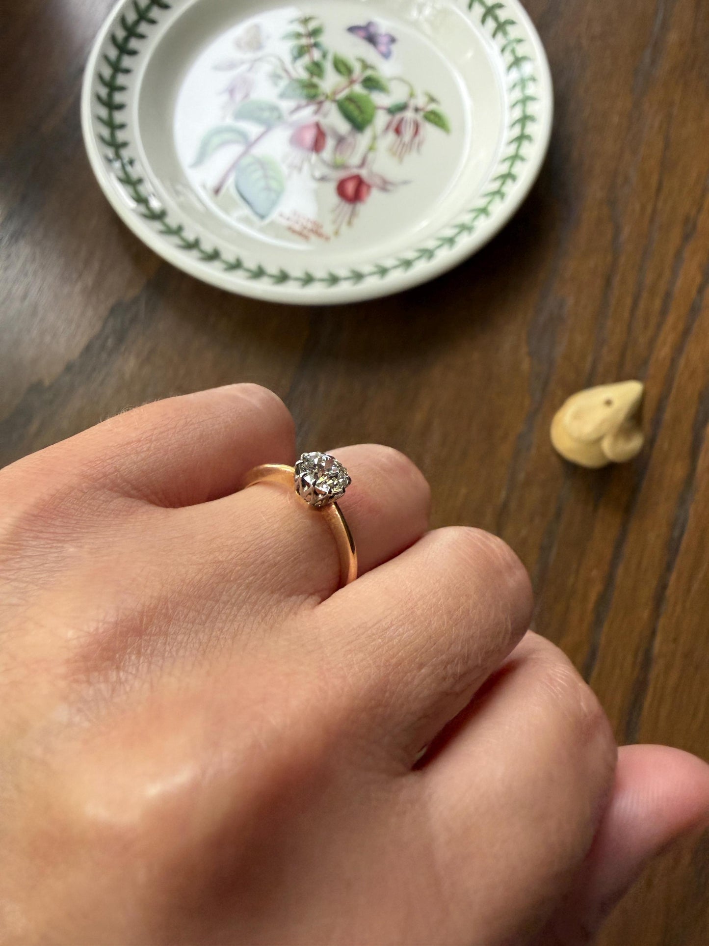 Antique Natural .7 Carat Old Mine Cut Diamond Eye Clean Solitaire 18k Gold Edwardian Victorian Original Engagement Ring Stacker