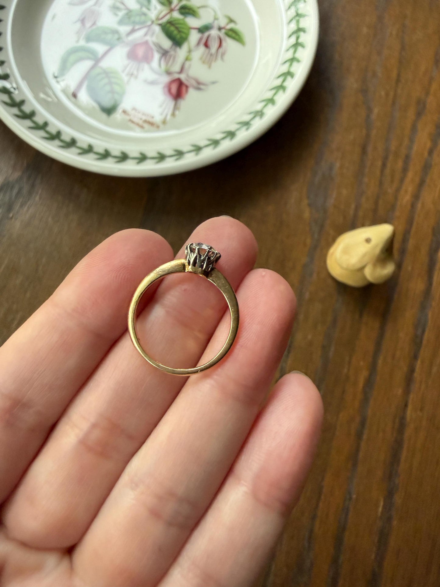 Antique Natural .7 Carat Old Mine Cut Diamond Eye Clean Solitaire 18k Gold Edwardian Victorian Original Engagement Ring Stacker