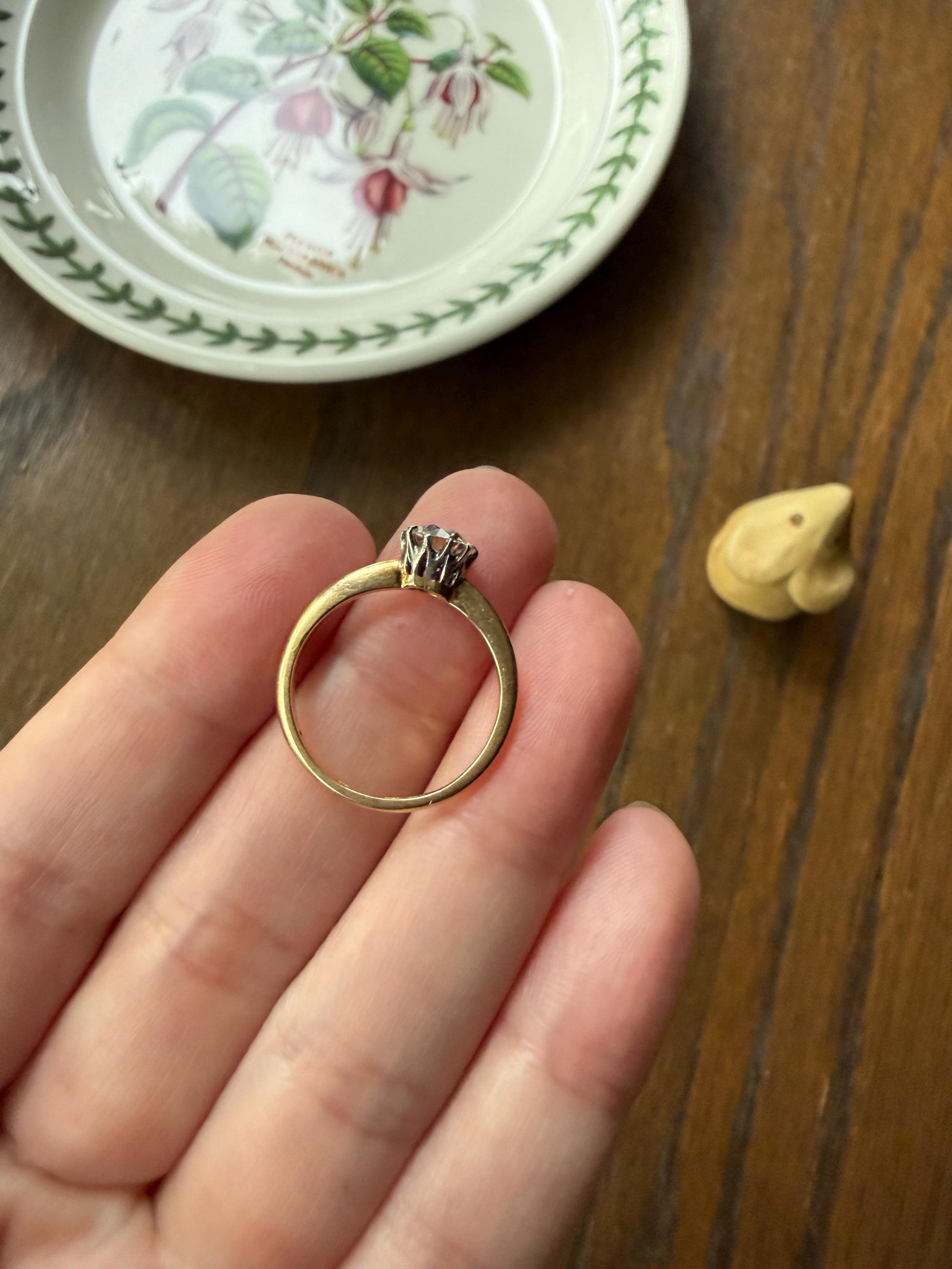 Antique Natural .7 Carat Old Mine Cut Diamond Eye Clean Solitaire 18k Gold Edwardian Victorian Original Engagement Ring Stacker