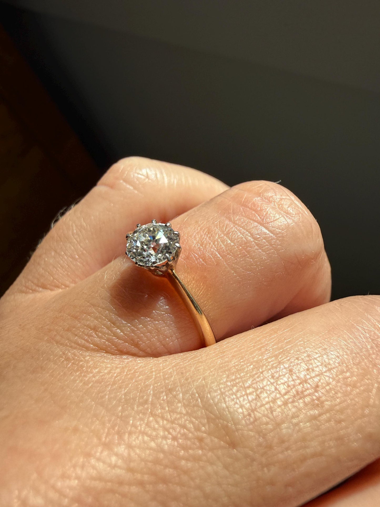 Antique Natural .7 Carat Old Mine Cut Diamond Eye Clean Solitaire 18k Gold Edwardian Victorian Original Engagement Ring Stacker