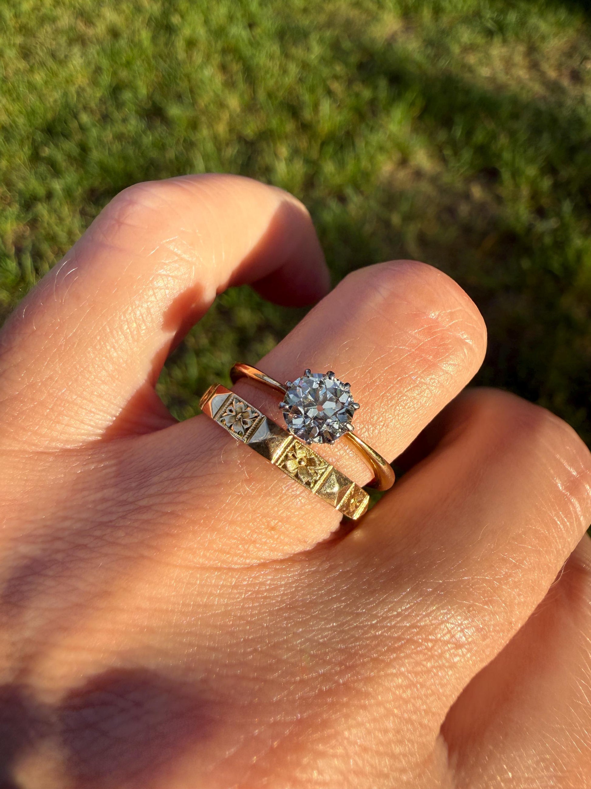 Antique Natural .7 Carat Old Mine Cut Diamond Eye Clean Solitaire 18k Gold Edwardian Victorian Original Engagement Ring Stacker